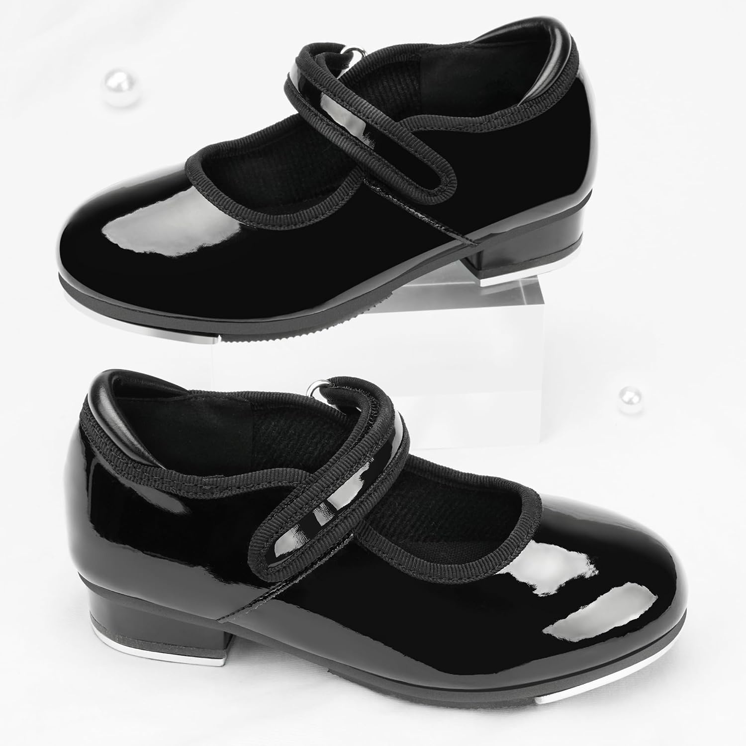 Stelle Tap Shoes for Toddler Girls PU Unisex Tap Dance Shoes(B-black)
