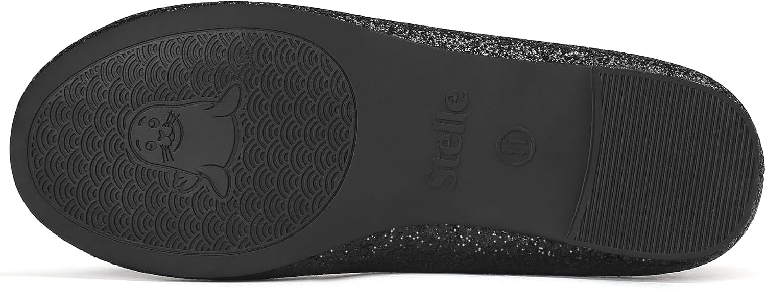 Stelle Girls Glitter Dress Shoes Flower Wedding Mary Jane Ballet Flats with Strap Toddler/Little/Big Kids(Black)