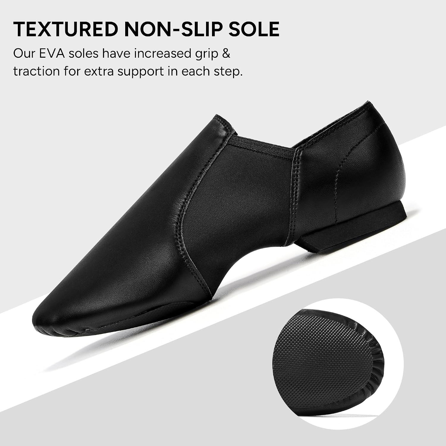 Stelle Womens Jazz Shoes PU Leather Slip On Dance Shoes | Vegan leather, Breathable material, Split sole, Stretch arch support, Non-slip EVA outsole, Flexible fit(A-black)