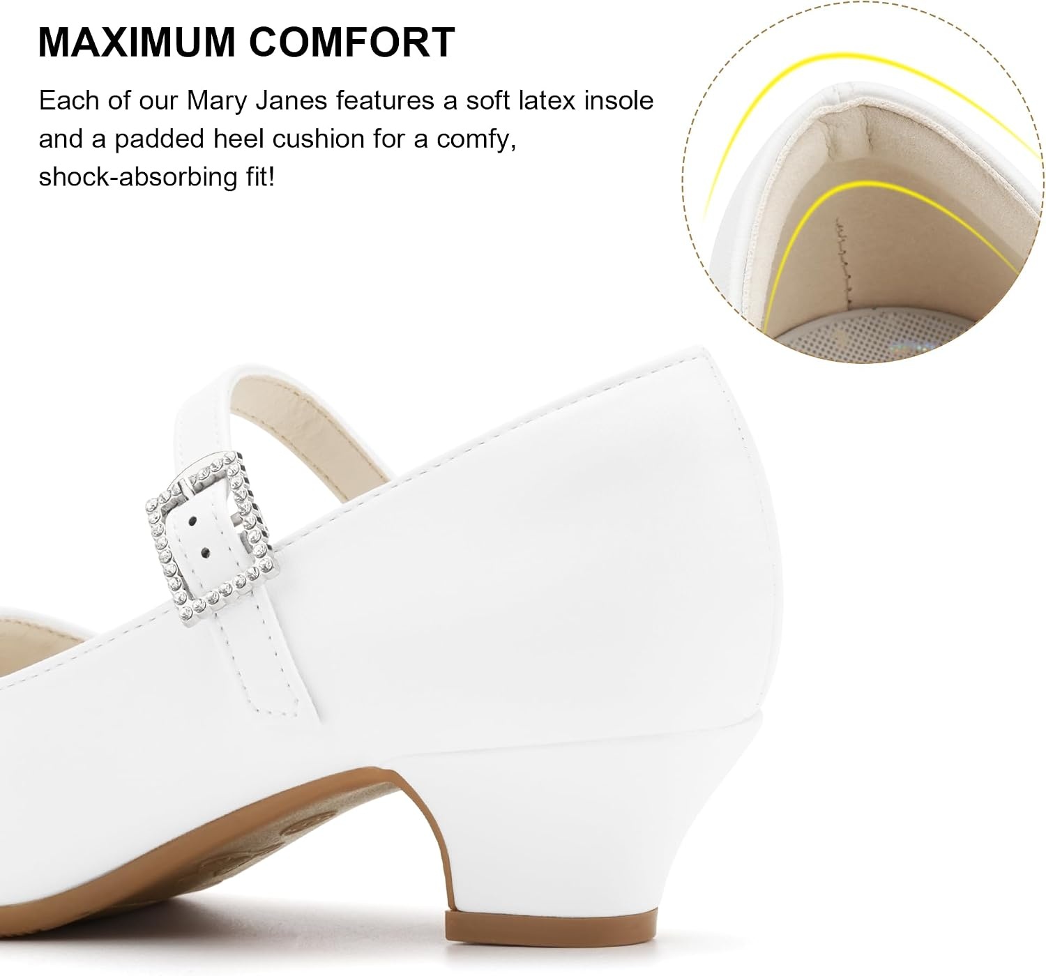 Stelle Girls Dress Shoes Low Heel Glitter Bow Party Wedding Flower School Shoes(Classic-white)