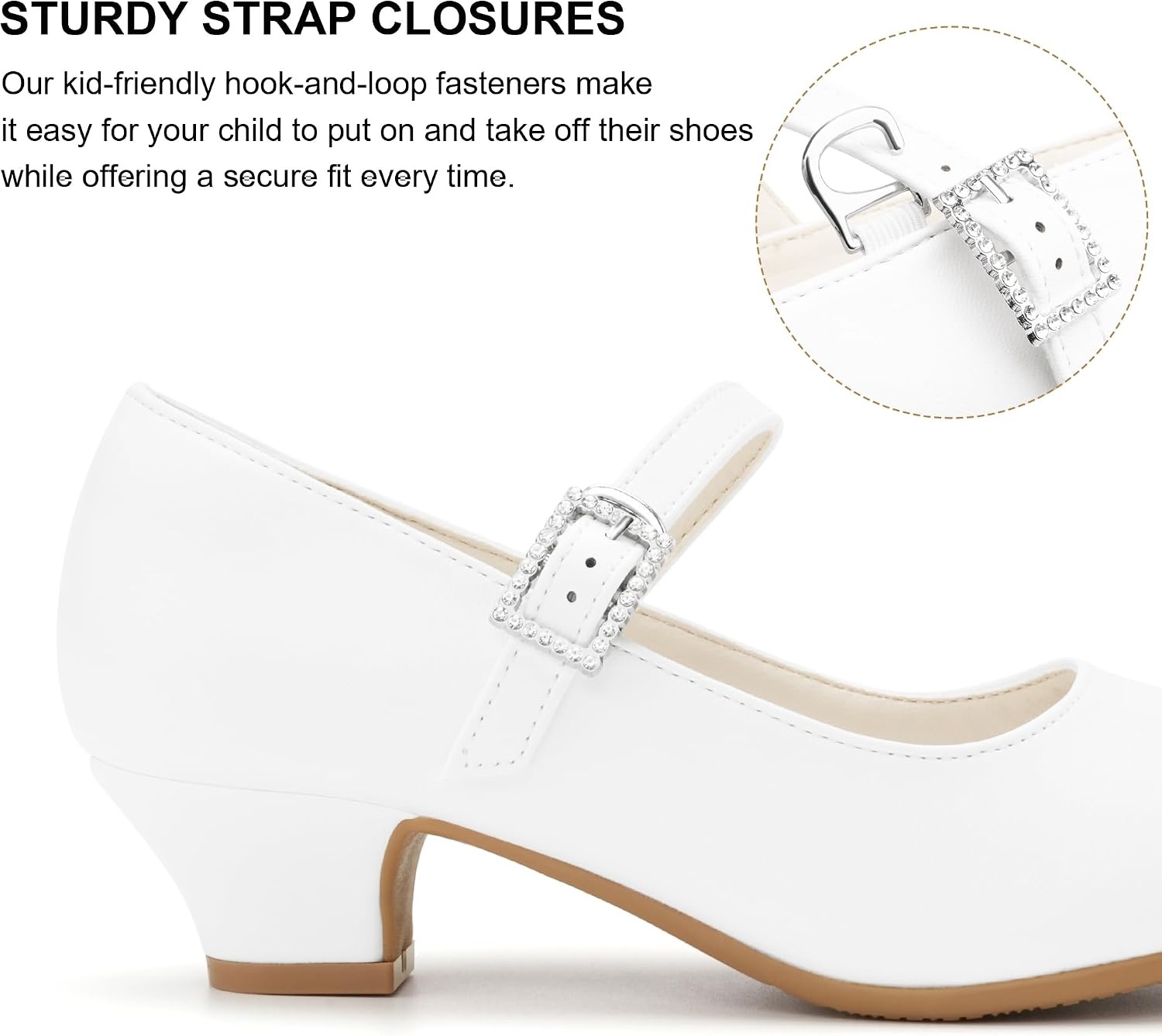 Stelle Girls Dress Shoes Low Heel Glitter Bow Party Wedding Flower School Shoes(Classic-white)