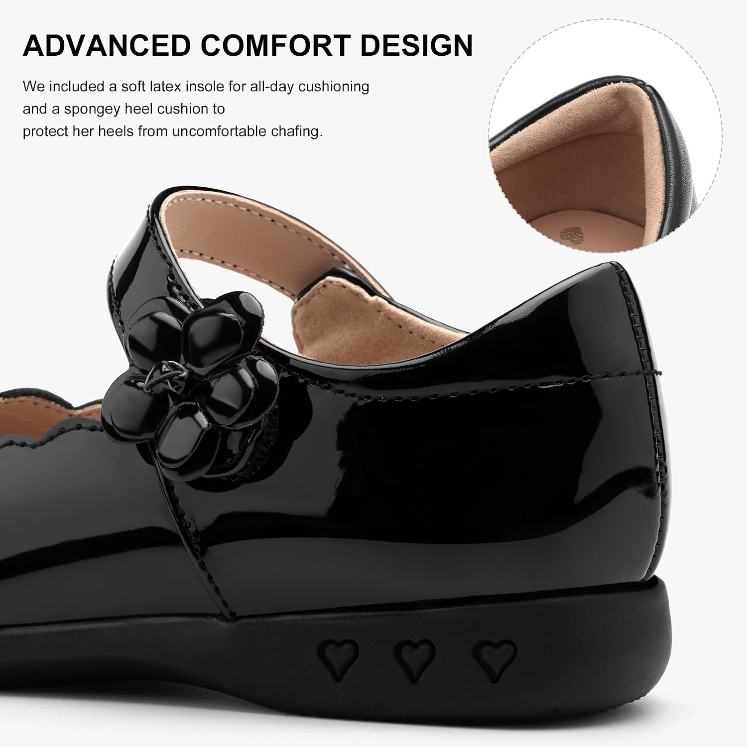 Stelle Girls Mary Jane Shoes School Uniform Flats Dress Shoes Oxford Church Music Recitals(Little/Big Kids) | Flower detail, Scalloped trim, Cushioned comfort, Flexible outsole, Hook-and-loop closure, Dress occasions(Publack Patent)