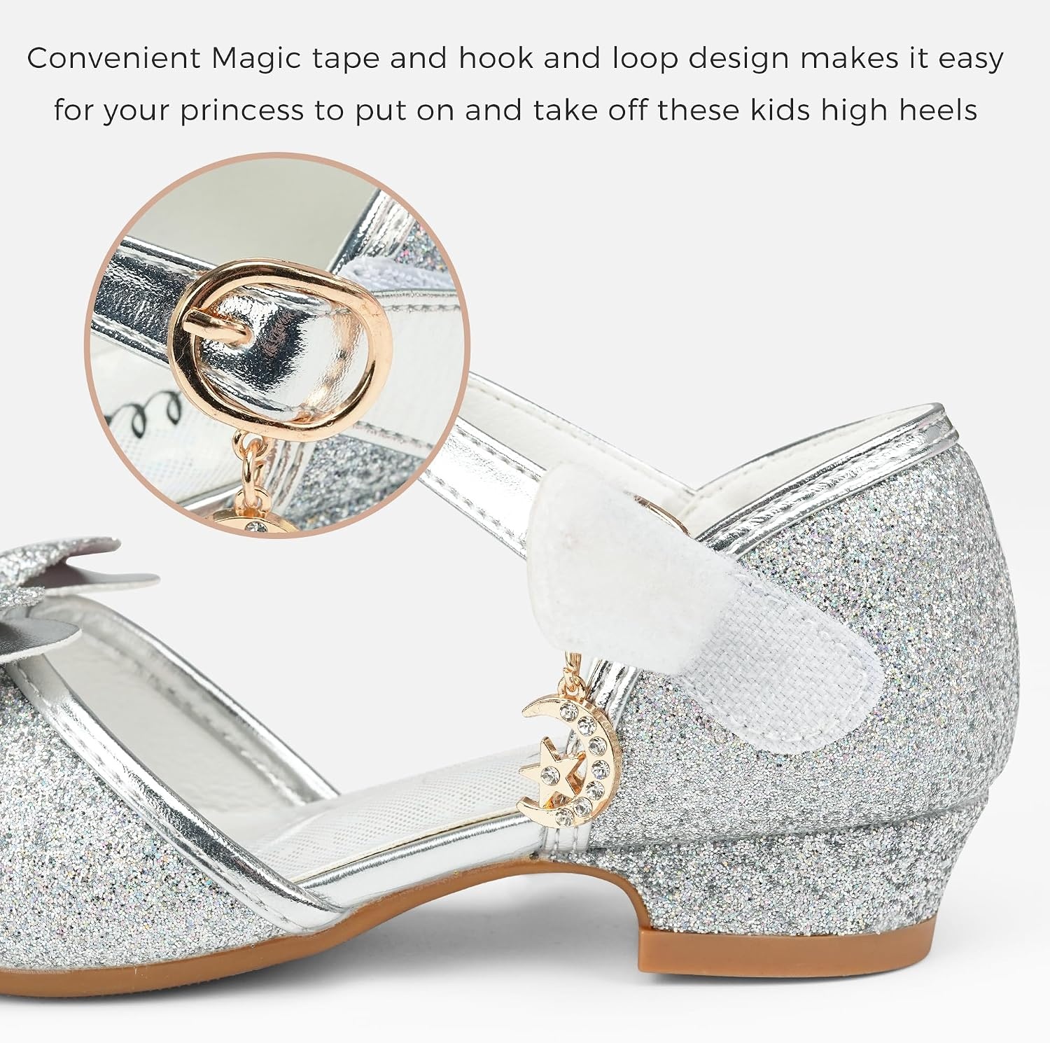Stelle Girls Dress Shoes Low Heel Glitter Bow Party Wedding Flower School Shoes(Bella-silver)