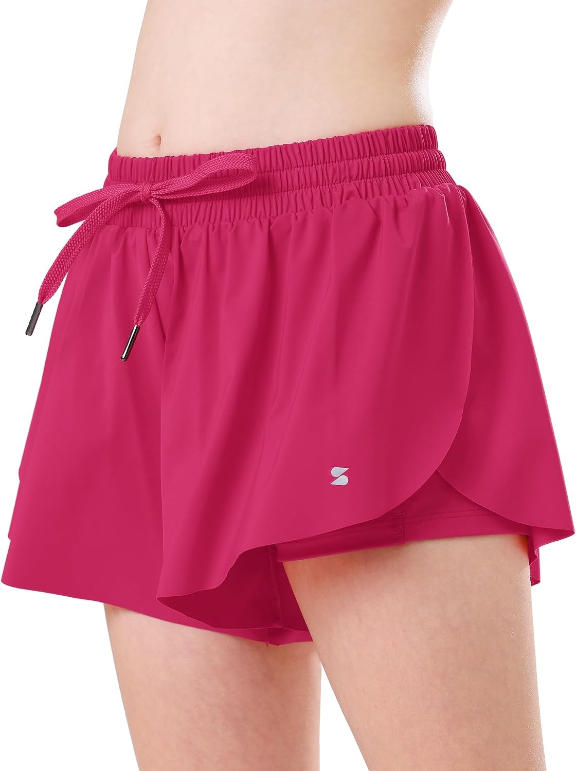 Stelle Girls Butterfly Shorts with Pockets Athletic Running Sports Skirt | 2 in 1 Sports short, 5-16 Years, Lightweight, Breathable, Quick-dry, Compression liner, 2 Inner pockets, Elastic waistband(Raspberry)