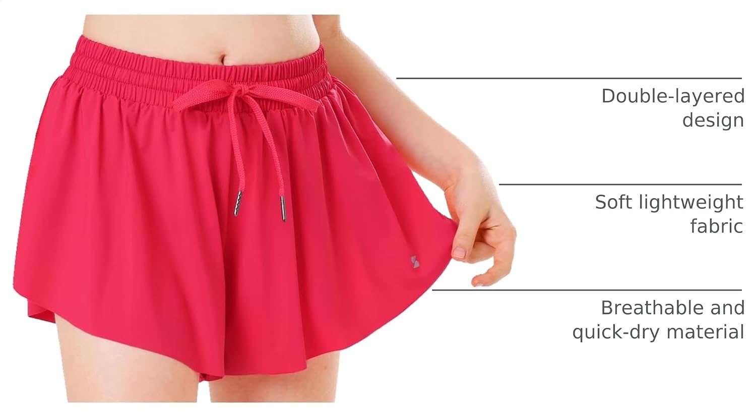 Stelle Girls Butterfly Shorts with Pockets Athletic Running Sports Skirt | 2 in 1 Sports short, 5-16 Years, Lightweight, Breathable, Quick-dry, Compression liner, 2 Inner pockets, Elastic waistband(Raspberry)