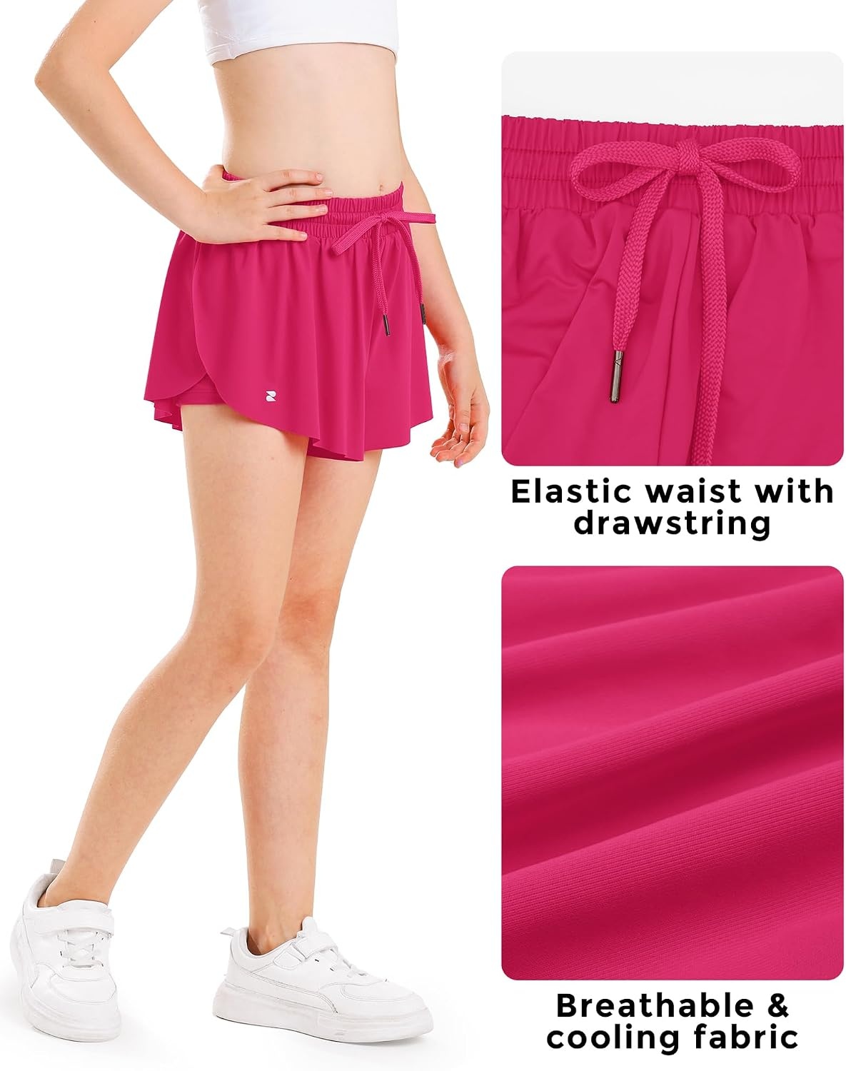 Stelle Girls Butterfly Shorts with Pockets Athletic Running Sports Skirt | 2 in 1 Sports short, 5-16 Years, Lightweight, Breathable, Quick-dry, Compression liner, 2 Inner pockets, Elastic waistband(Raspberry)