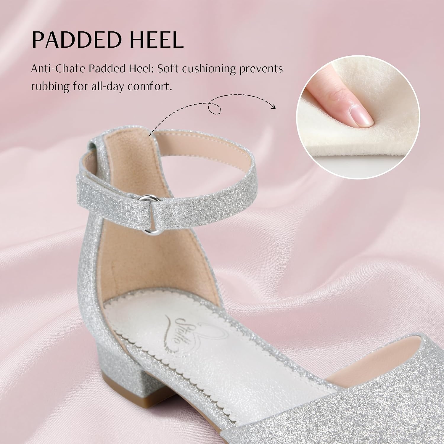 Stelle Girls Low Heel Dress Shoes with Detachable Bow for Wedding Party(Silver)