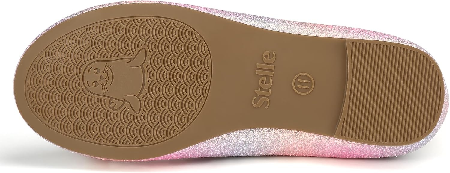 Stelle Girls Glitter Dress Shoes Flats with Pearl Bow for Party Flower Girl(Pink Ombre)