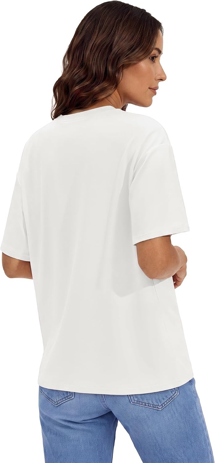 Stelle Non See Through Oversized T Shirts Women Crew Neck Short Sleeve Summer Tops Soft Basic Tee Shirt(White)