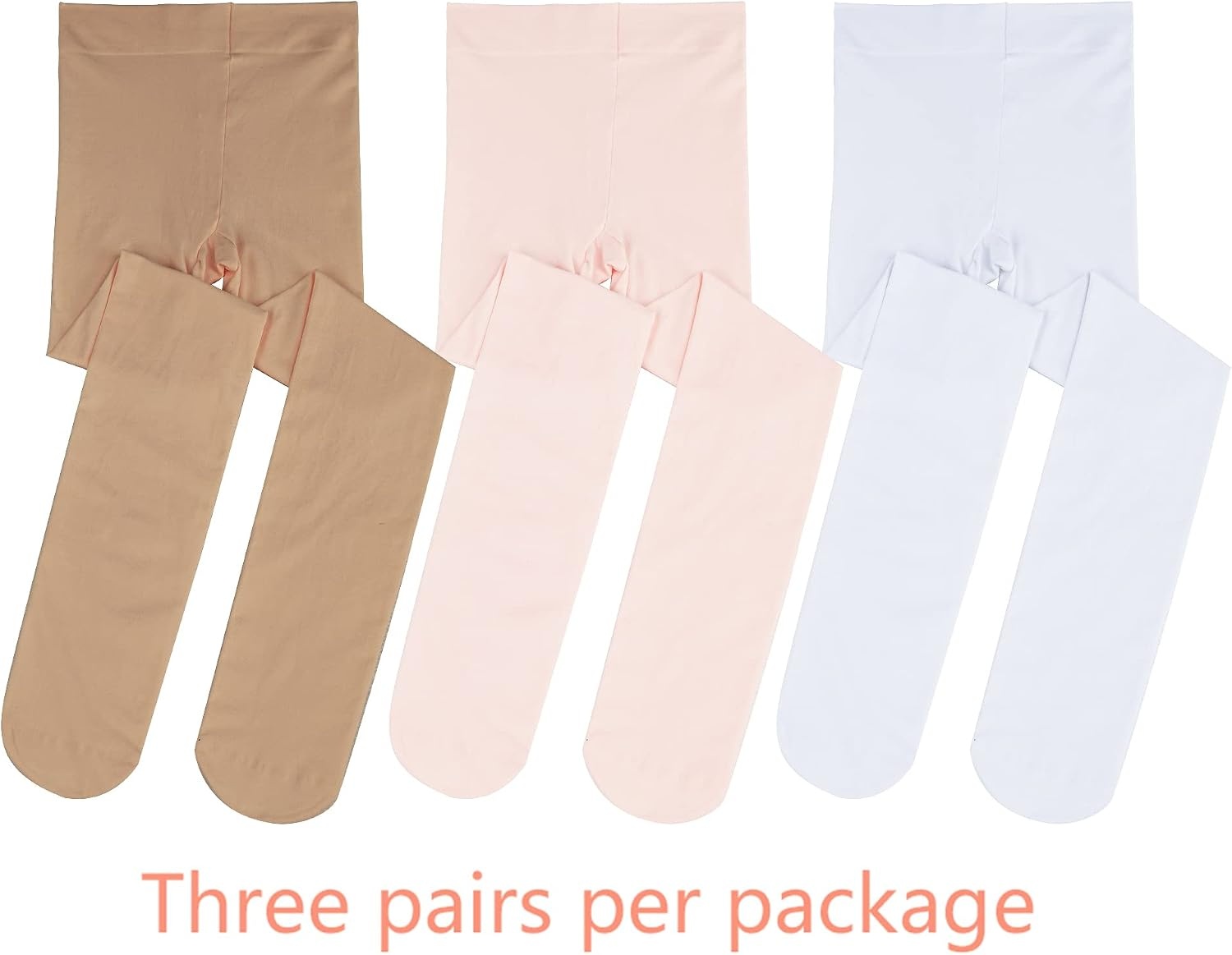 Stelle Girls’ Footed Ballet Tights for Dance Class Toddler Kids 2T-15Y(Ballet Pink+white+tan)