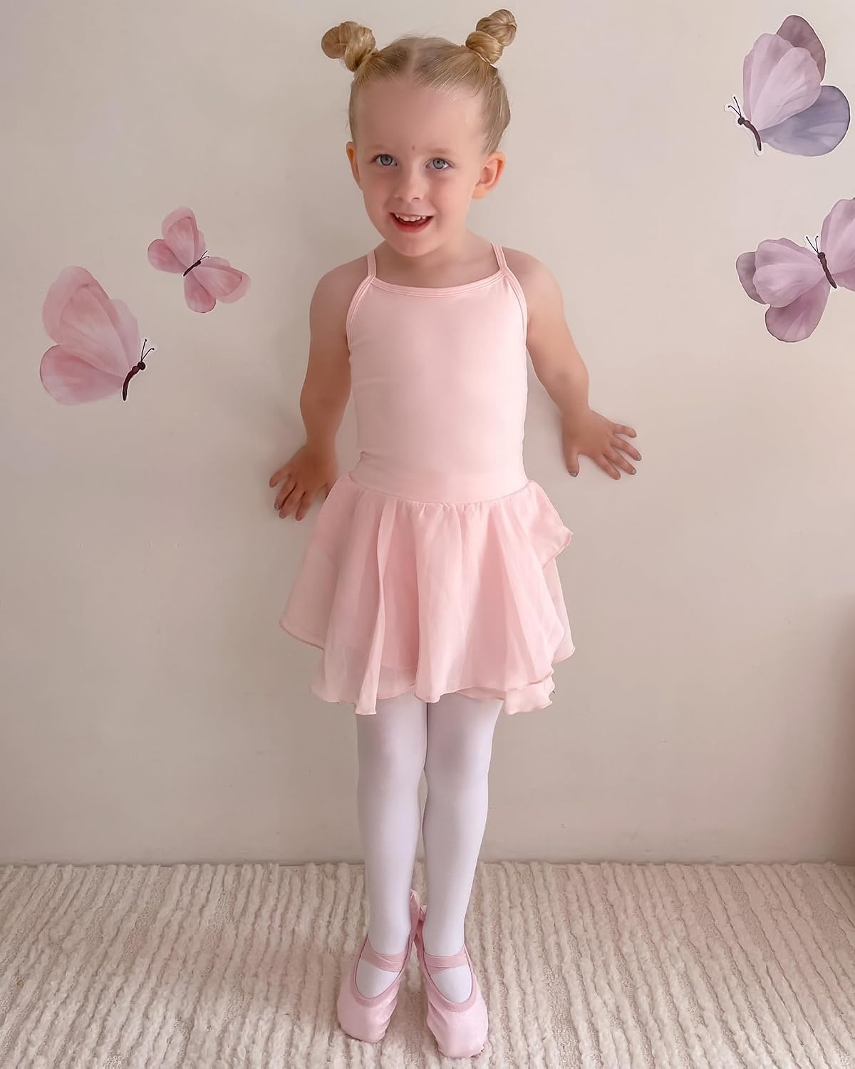 Stelle Girls’ Footed Ballet Tights for Dance Class Toddler Kids 2T-15Y(Ballet Pink+white+tan)