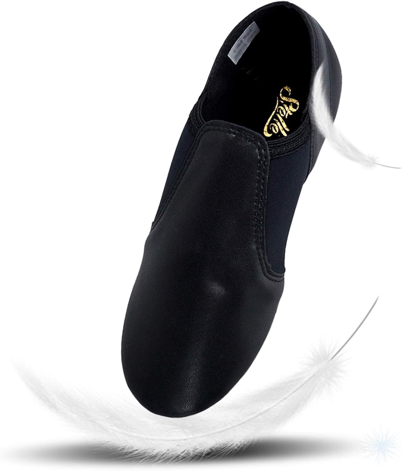 Stelle Jazz Shoes for Girls Leather Unisex Slip-On Dance(Black)