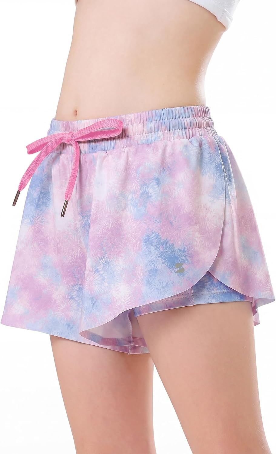 Stelle Girls Butterfly Shorts with Pockets Athletic Running Sports Skirt | 2 in 1 Sports short, 5-16 Years, Lightweight, Breathable, Quick-dry, Compression liner, 2 Inner pockets, Elastic waistband(Tie Dye Marshmallow)