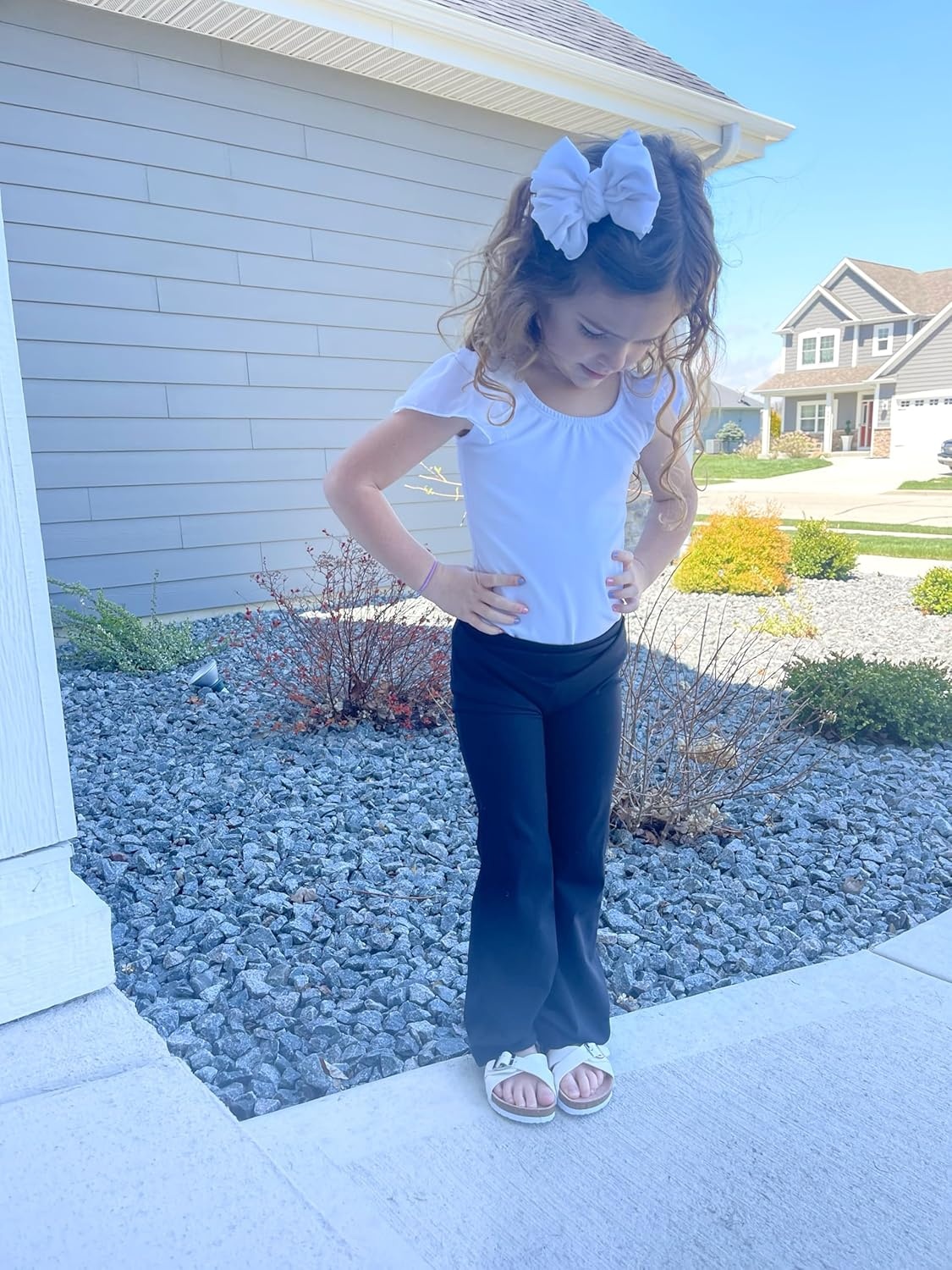 Stelle Girl’s Flare Leggings High Waisted Yoga Pants Bootcut Dance Casual Pants Activewear Kids Bell Bottoms(3 Pcs Black+pink+dusty Lavender)