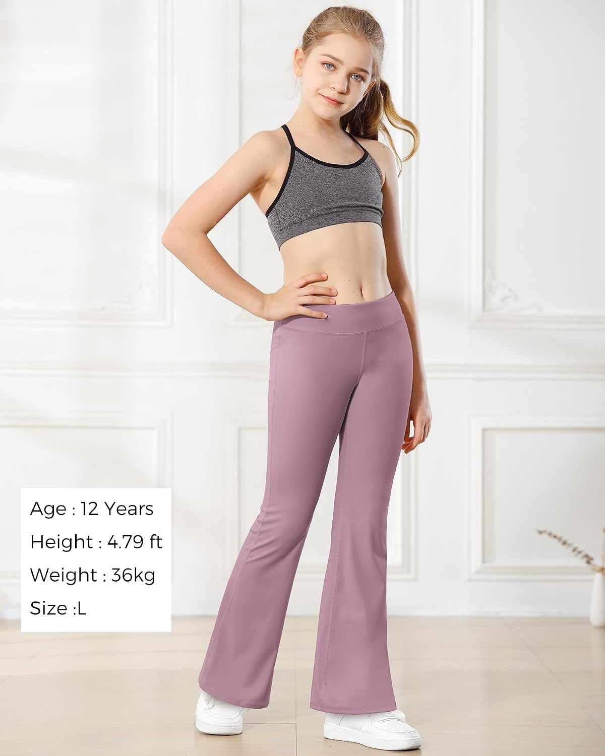 Stelle Girl’s Flare Leggings High Waisted Yoga Pants Bootcut Dance Casual Pants Activewear Kids Bell Bottoms(3 Pcs Black+pink+dusty Lavender)
