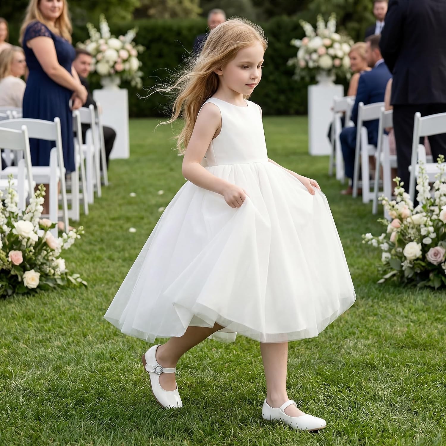 Stelle Girls Dress Shoes Rhinestone Buckle Mary Janes for School Wedding(Off-white)