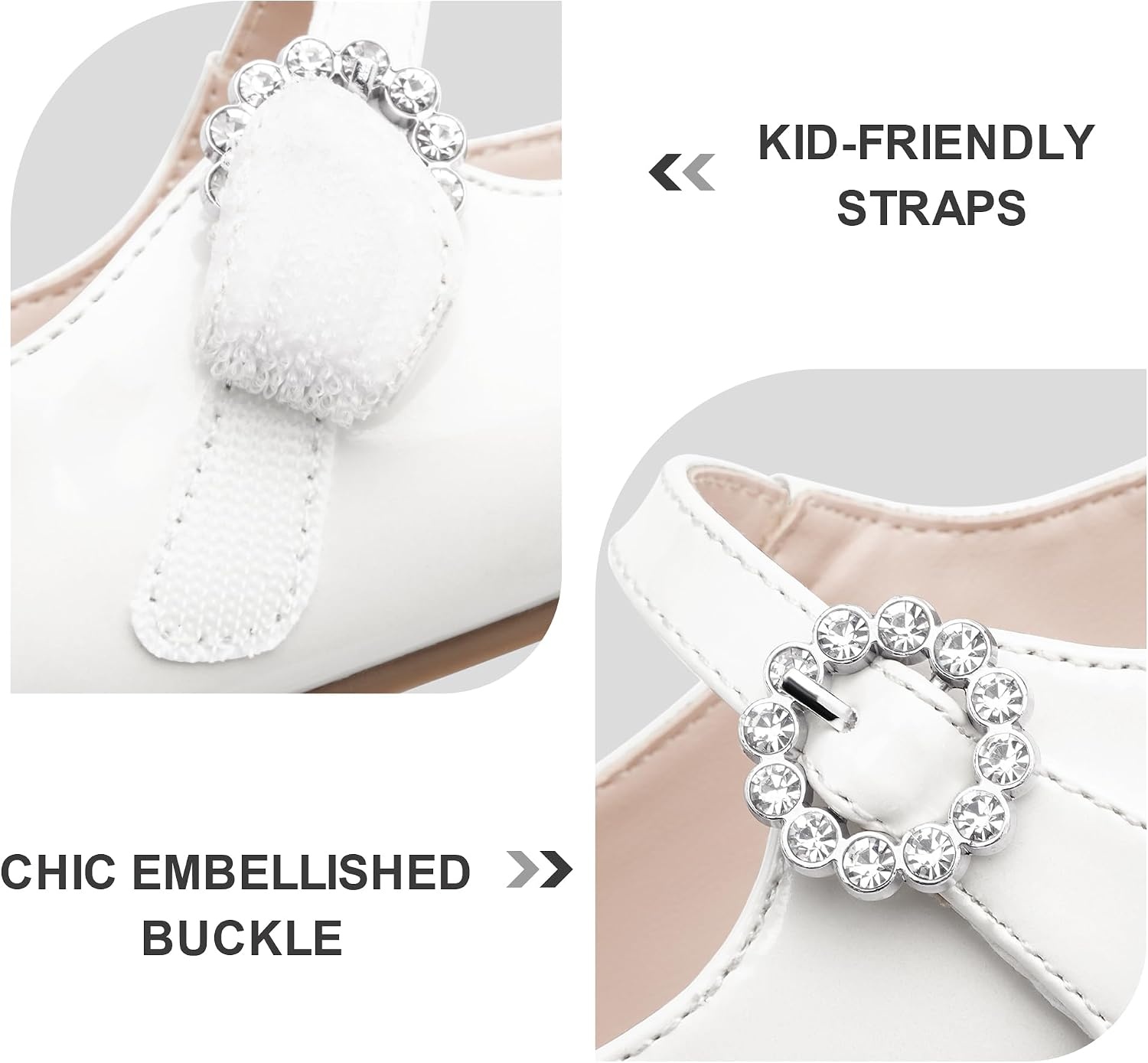 Stelle Girls Dress Shoes Rhinestone Buckle Mary Janes for School Wedding(Off-white)