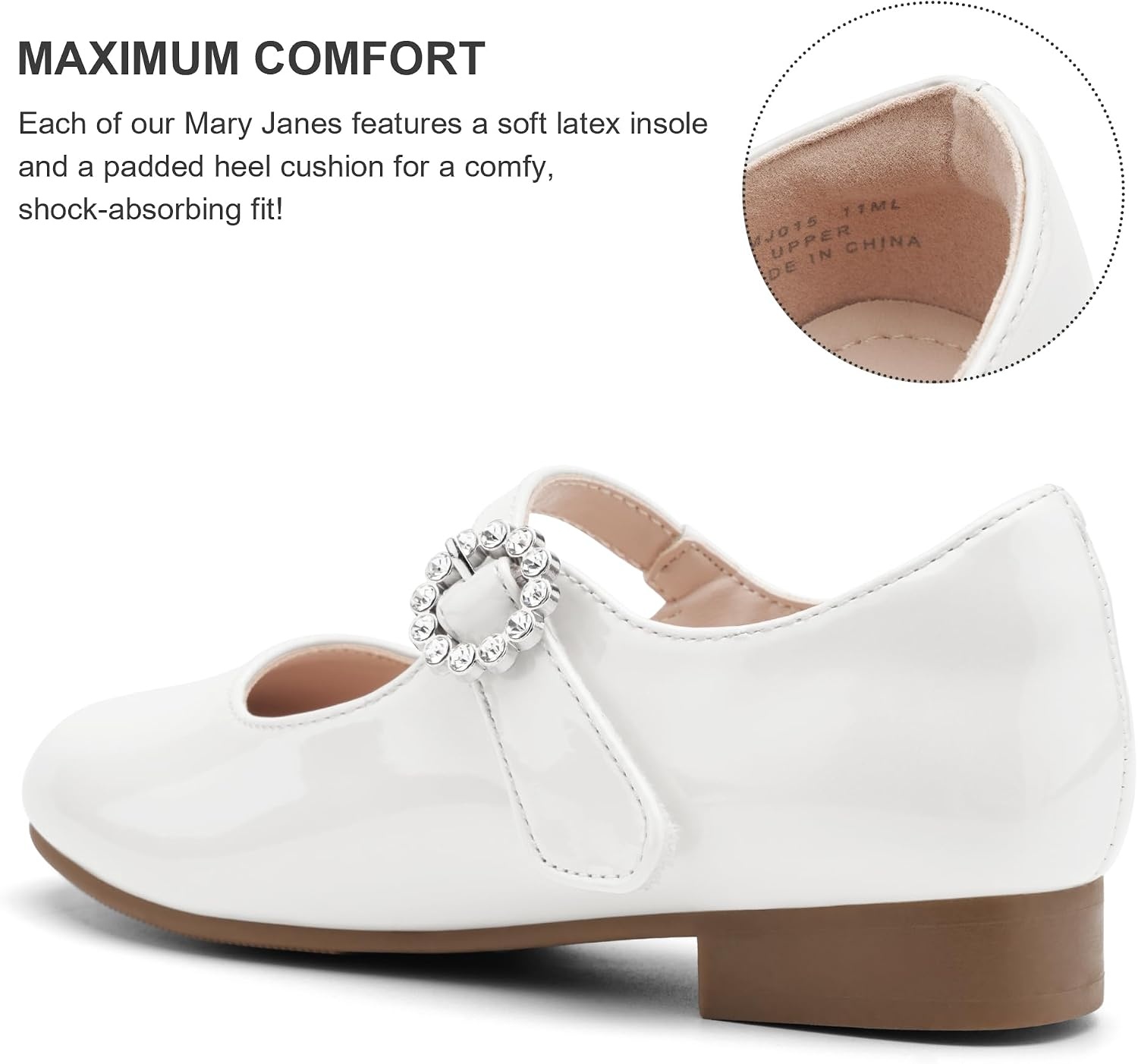Stelle Girls Dress Shoes Rhinestone Buckle Mary Janes for School Wedding(Off-white)
