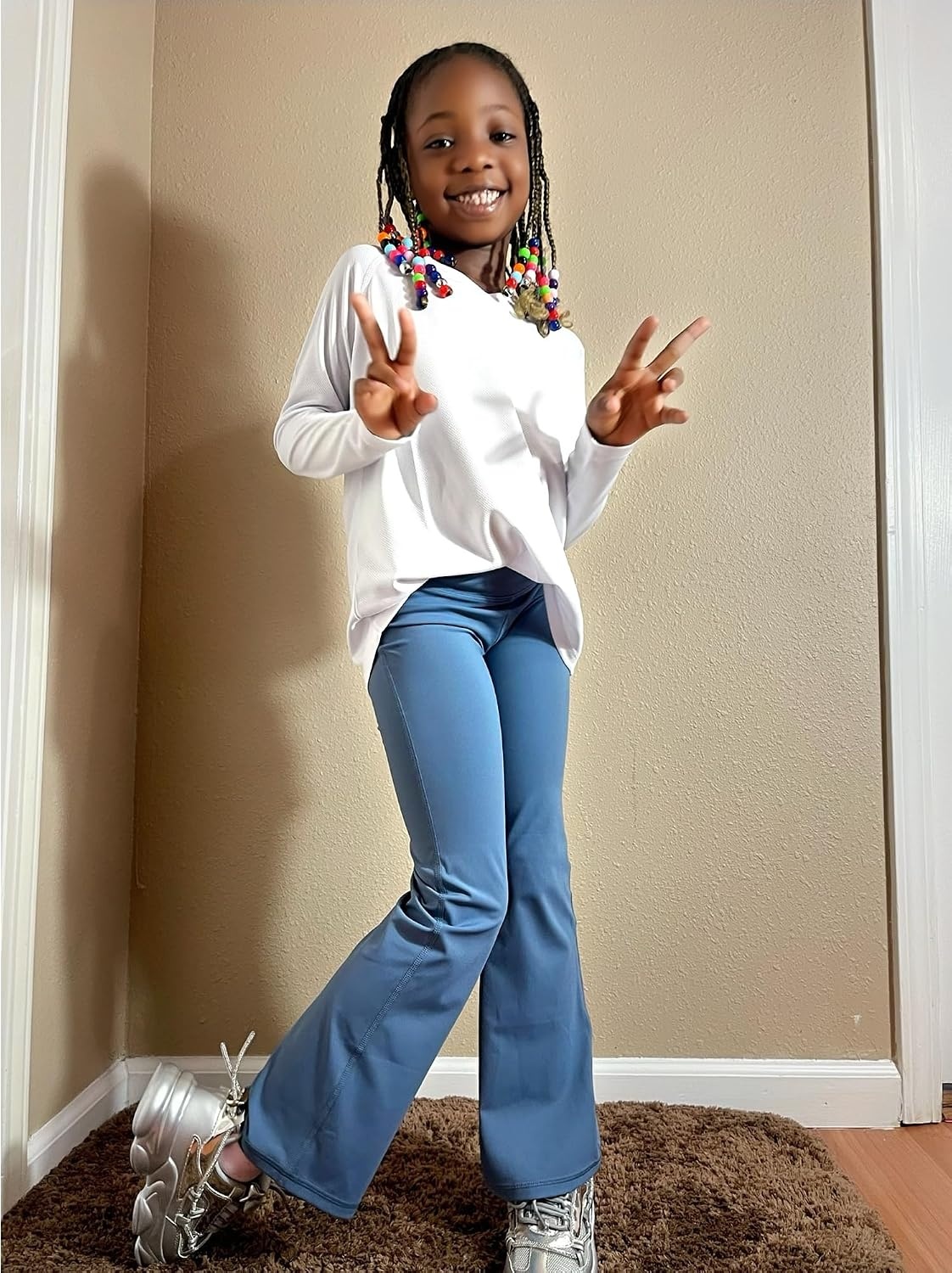 Stelle Girl’s Flare Leggings High Waisted Yoga Pants Bootcut Dance Casual Pants Activewear Kids Bell Bottoms(1pc Blue)
