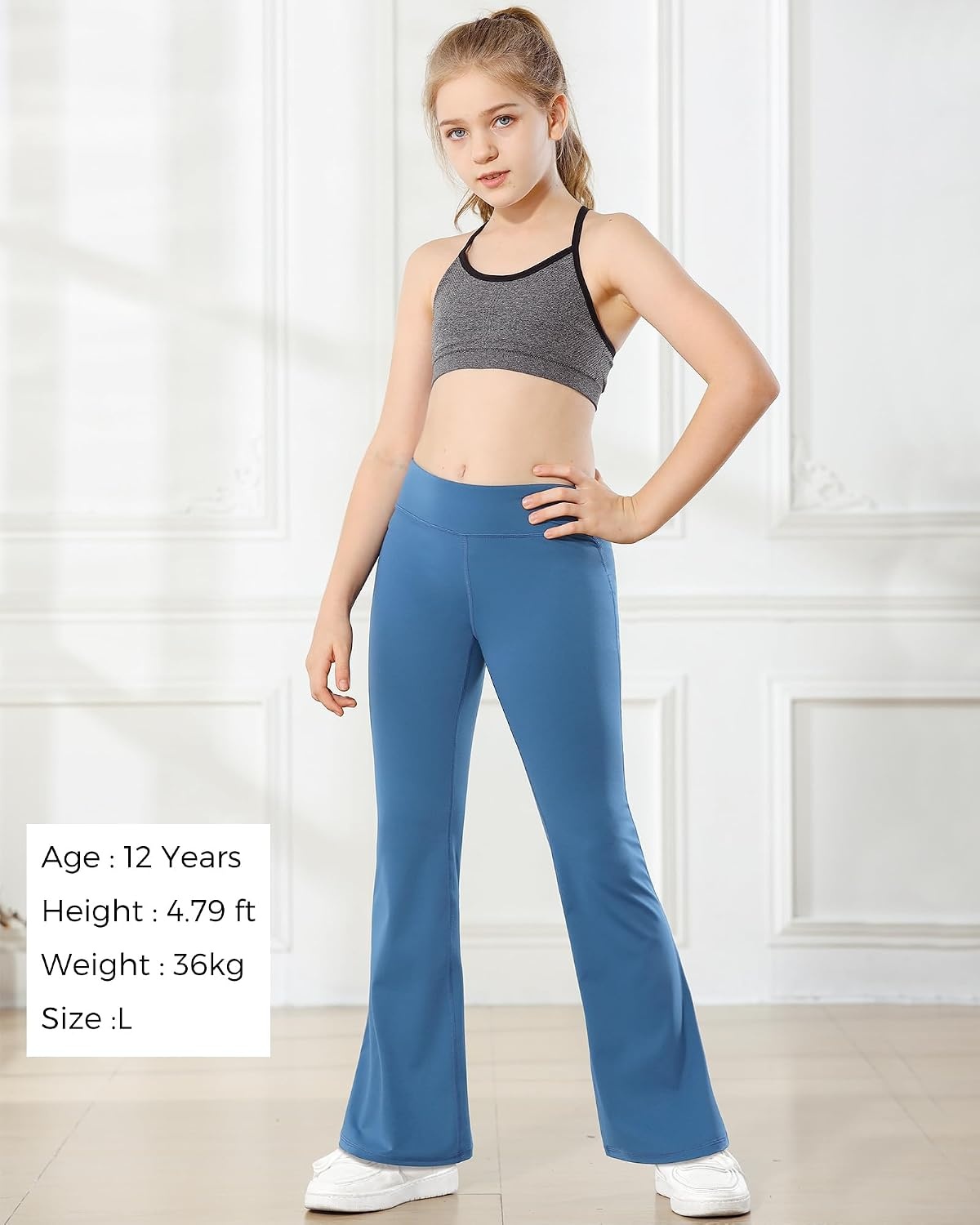 Stelle Girl’s Flare Leggings High Waisted Yoga Pants Bootcut Dance Casual Pants Activewear Kids Bell Bottoms(1pc Blue)