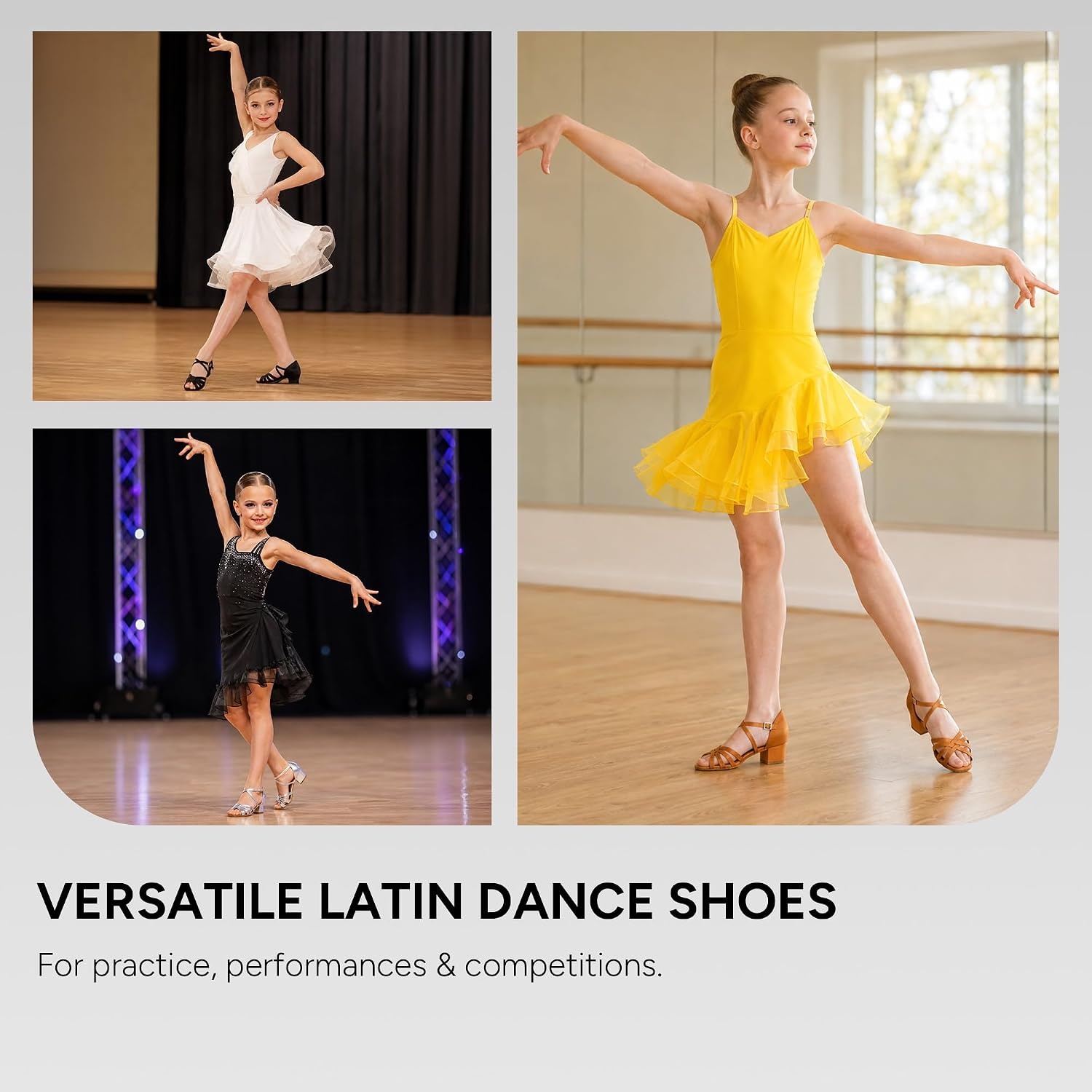 Stelle Girls Latin Dance Shoes Low Heel Ballroom Salsa(Black)