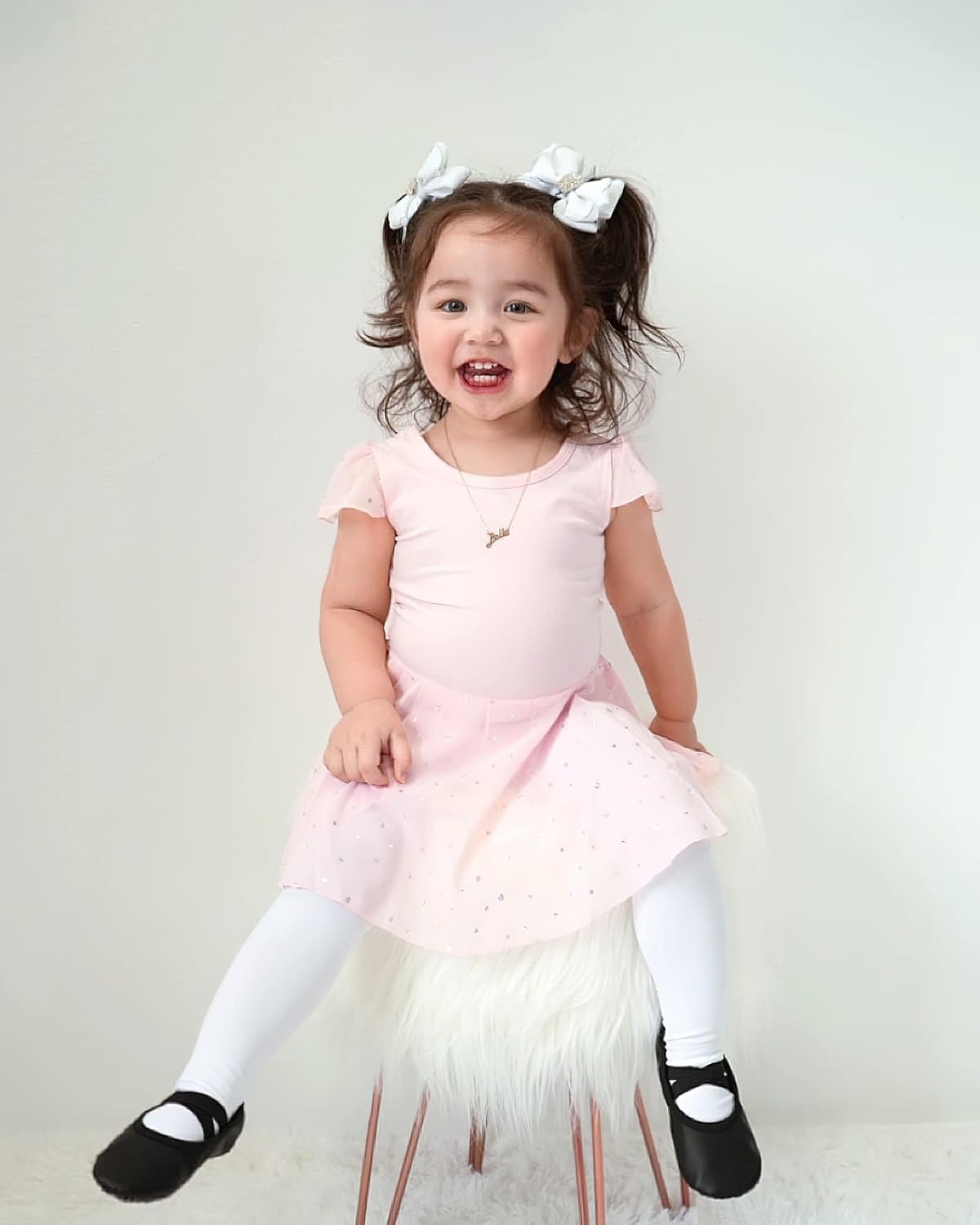 Stelle Girls’ Footed Ballet Tights for Dance Class Toddler Kids 2T-15Y(Ballet Pink+white)