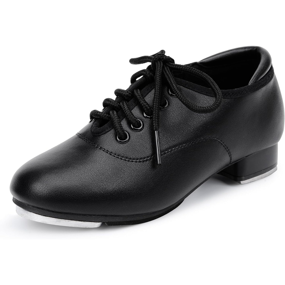 Stelle Lace-Up Kids Tap Shoes Dance Shoes for Girls | Secure lace closure,Attached toe and heel taps,Cushioned insole,Flexible outsole,Dance class practice,Little to big kids(Black)