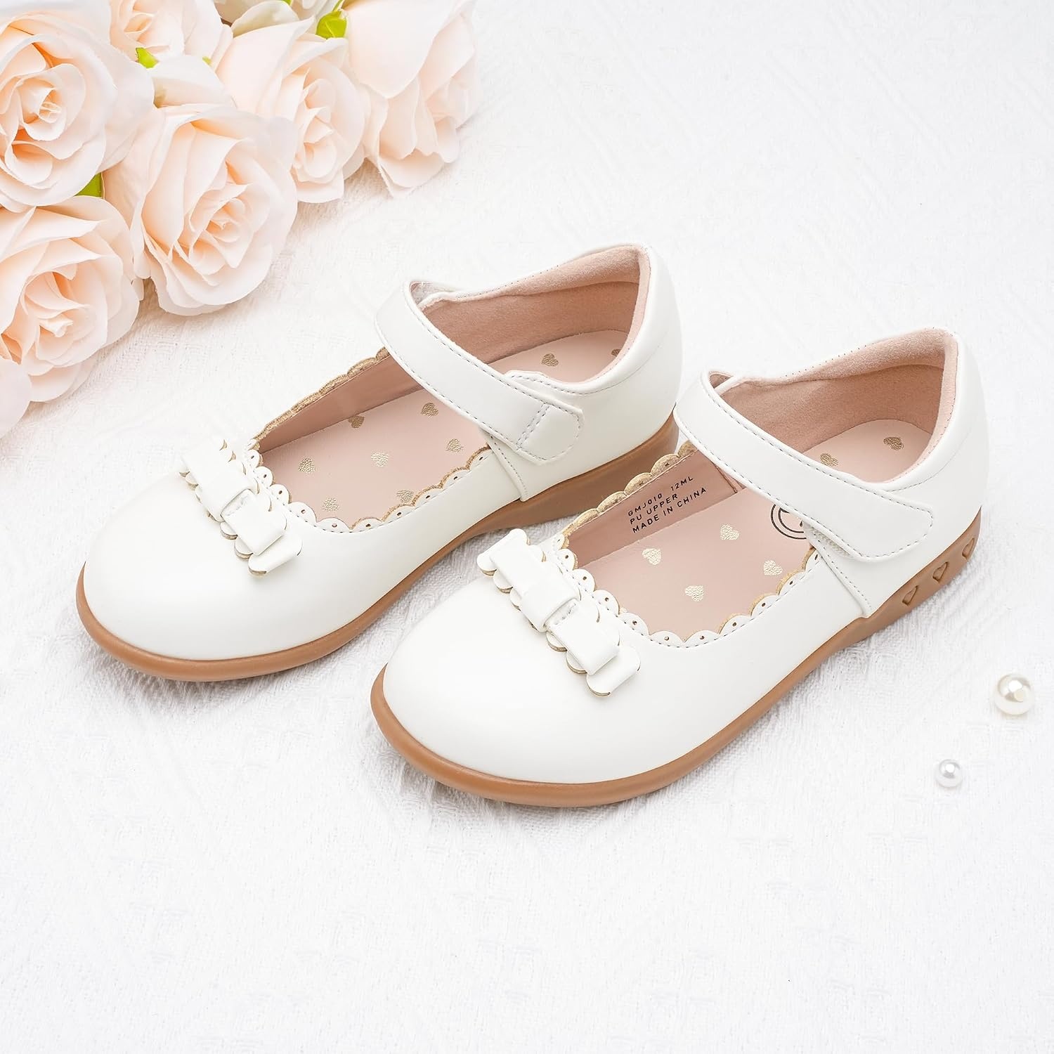 Stelle School Shoes for Girls Bow Mary Jane Dress Shoes(White)
