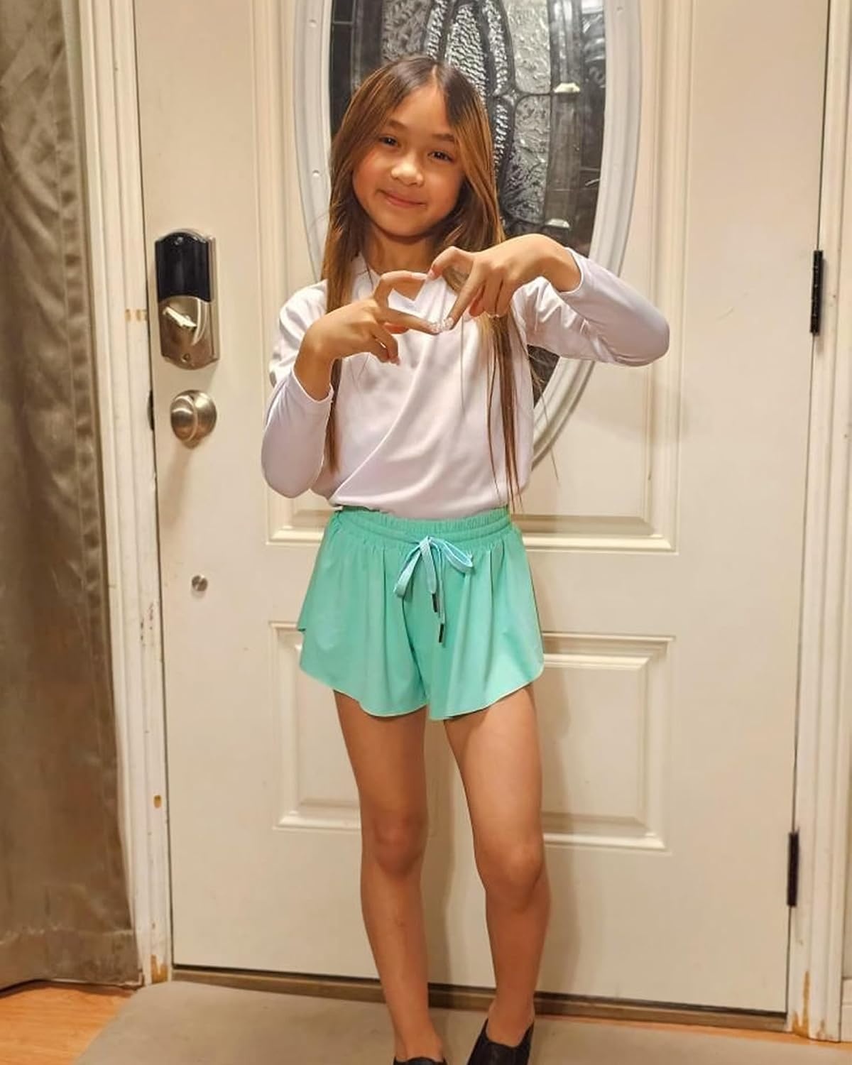 Stelle Girls Butterfly Shorts with Pockets Athletic Running Sports Skirt | 2 in 1 Sports short, 5-16 Years, Lightweight, Breathable, Quick-dry, Compression liner, 2 Inner pockets, Elastic waistband(Mint Green)