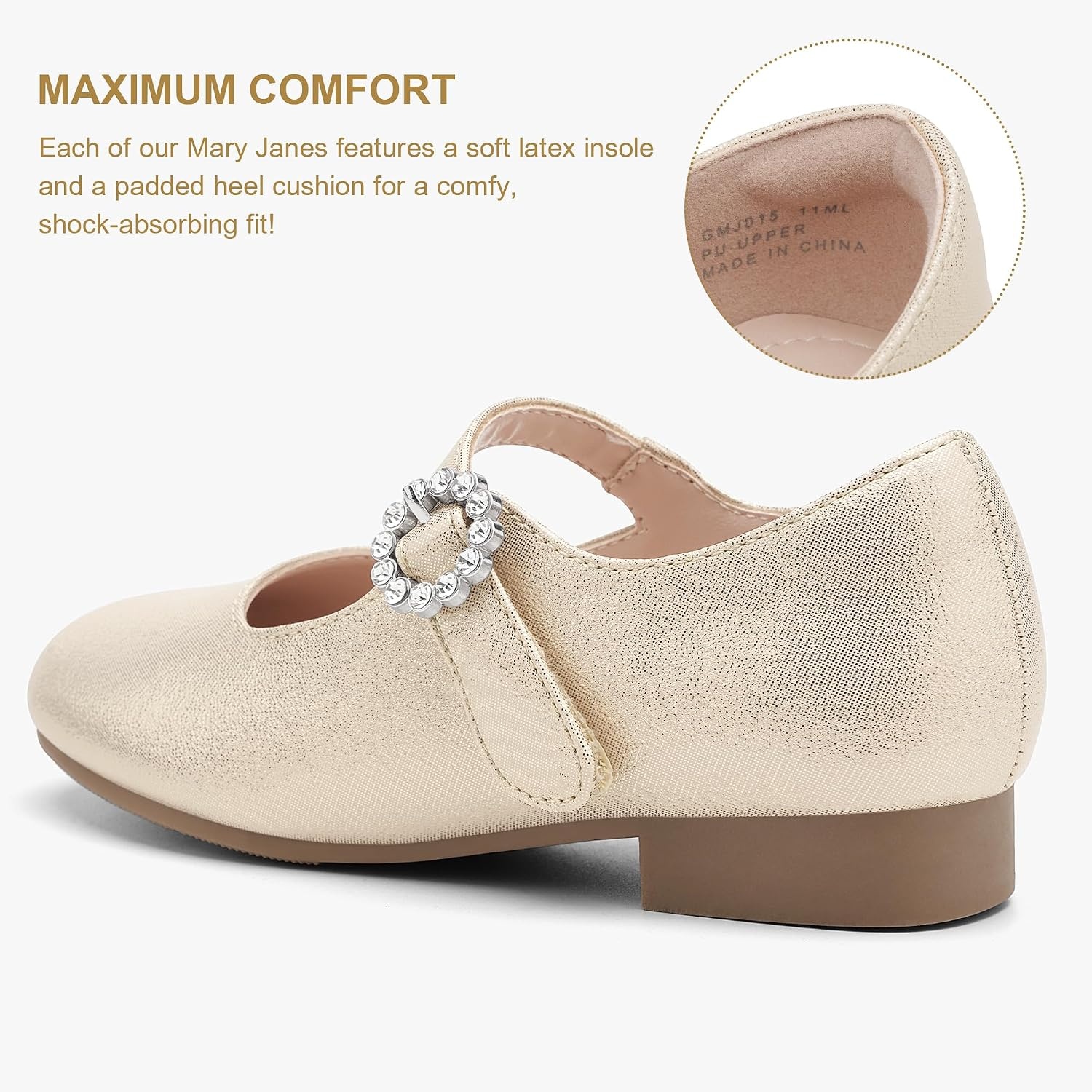 Stelle Girls Dress Shoes Rhinestone Buckle Mary Janes for School Wedding(Gold)