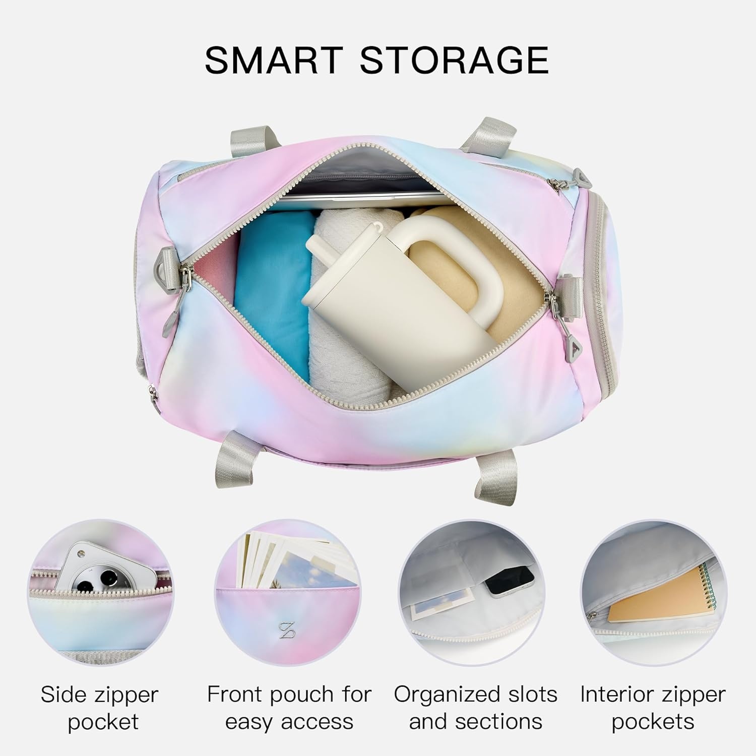 STELLE Dance Bag for Girls Ballet Bag Gifts for Girls Waterproof Sports Gymnastics Bag with Shoe Compartment Cheer Duffle Bag(Rainbow Wash)