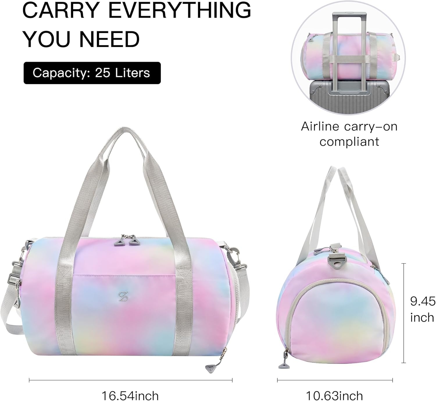 STELLE Dance Bag for Girls Ballet Bag Gifts for Girls Waterproof Sports Gymnastics Bag with Shoe Compartment Cheer Duffle Bag(Rainbow Wash)