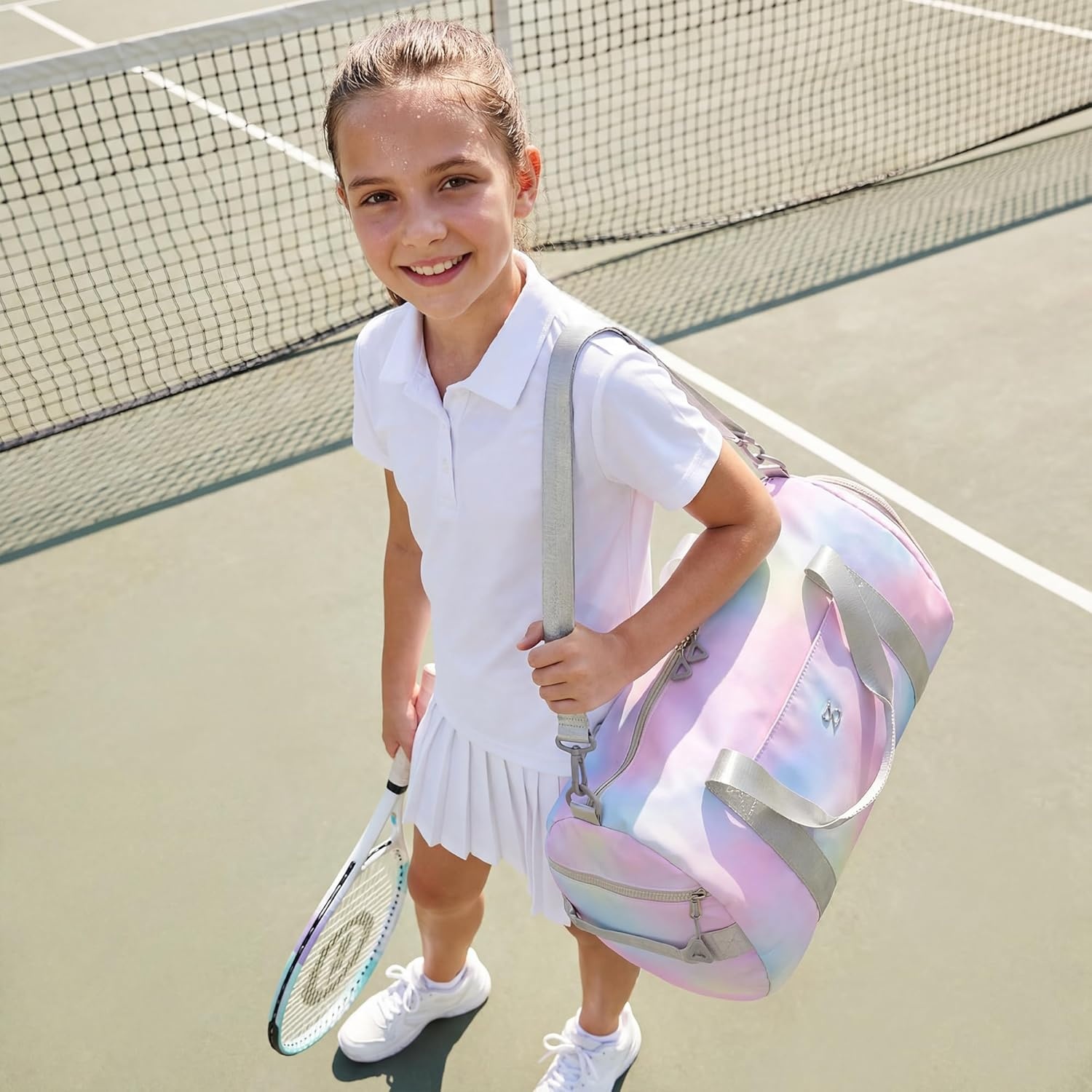 STELLE Dance Bag for Girls Ballet Bag Gifts for Girls Waterproof Sports Gymnastics Bag with Shoe Compartment Cheer Duffle Bag(Rainbow Wash)