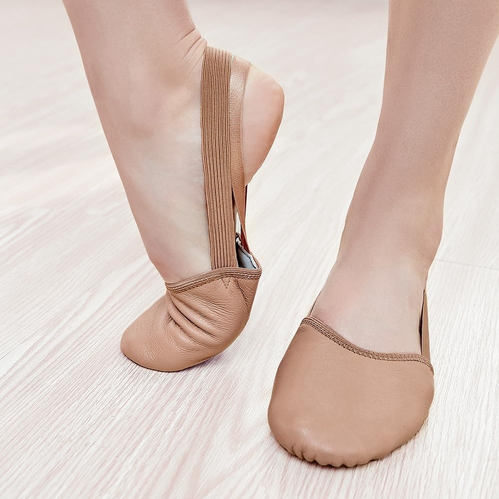 Stelle Leather Half Soles Dance Shoes Womens Lyrical Pirouette Turners Dance Shoes for Turning (Girls/Boys/Men/Adult)(Tan)