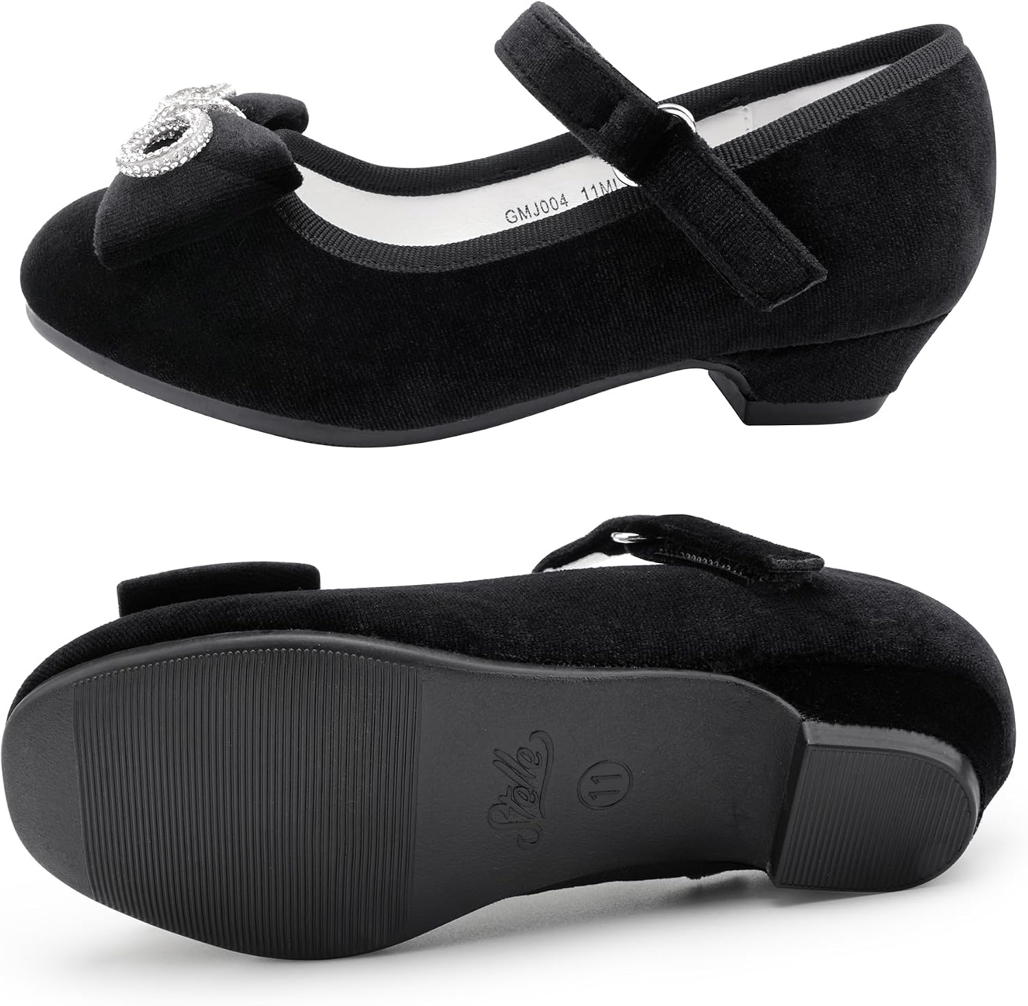 Stelle Girls Dress Shoes Flower Girls Wedding Party Low Heels with Bow for Toddler and Kids(Black(velvet))