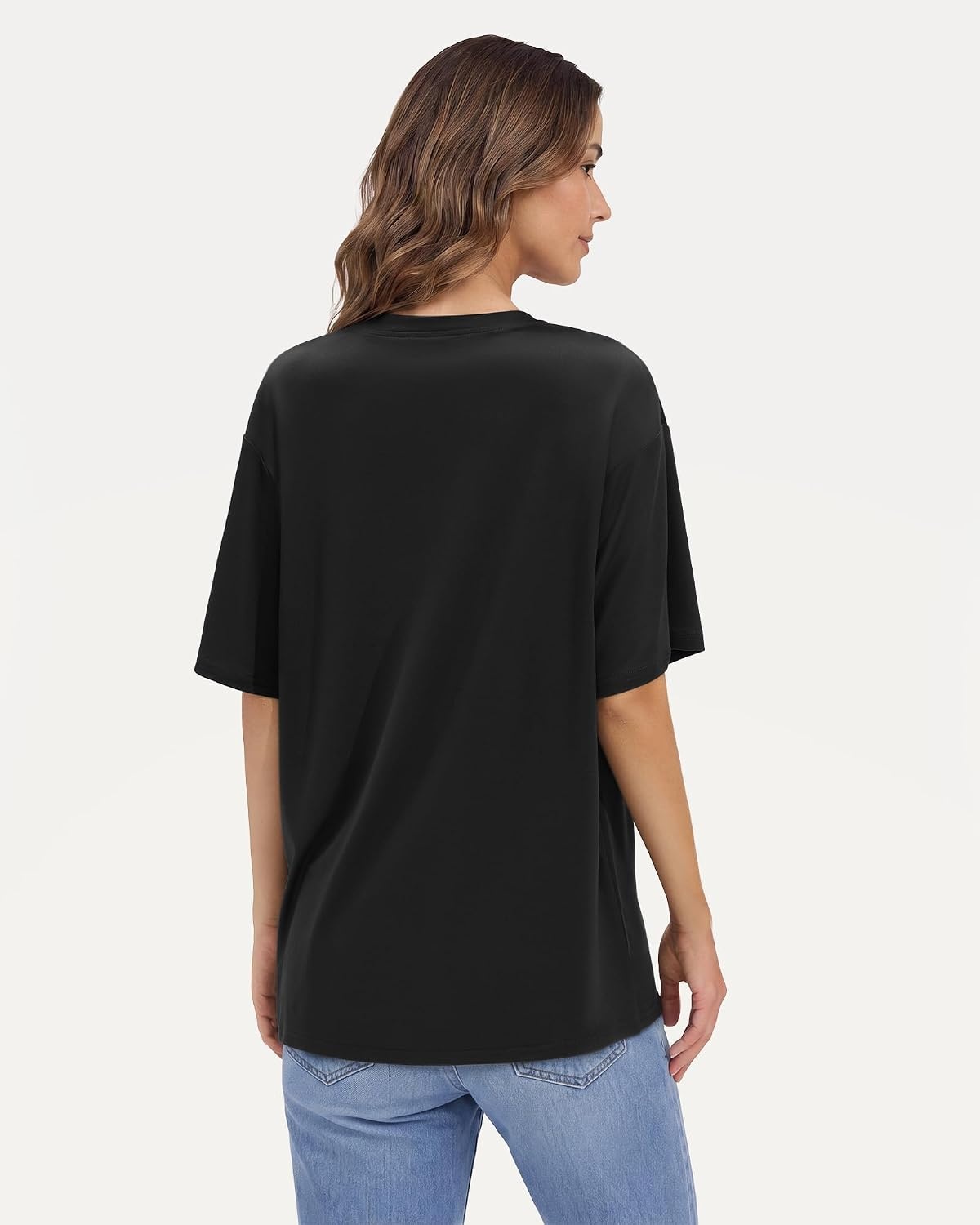 Stelle Non See Through Oversized T Shirts Women Crew Neck Short Sleeve Summer Tops Soft Basic Tee Shirt(Black)