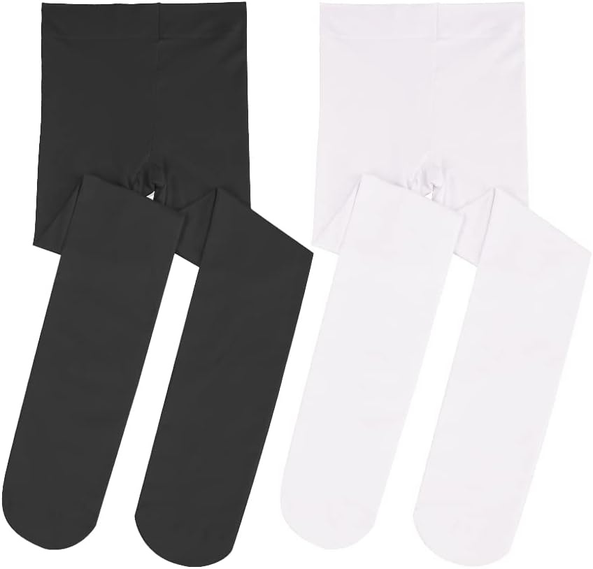 Stelle Girls’ Footed Ballet Tights for Dance Class Toddler Kids 2T-15Y(Black+white)