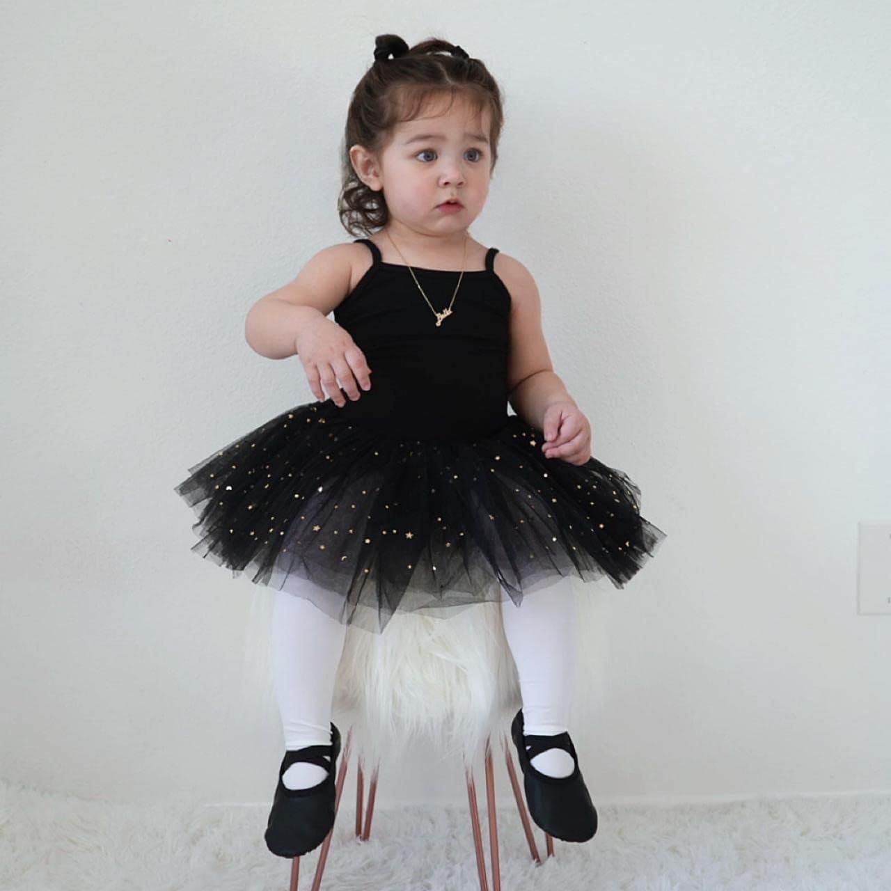 Stelle Girls’ Footed Ballet Tights for Dance Class Toddler Kids 2T-15Y(Black+white)