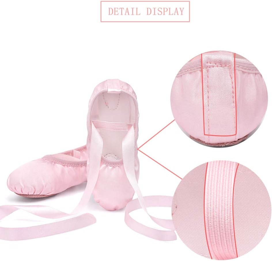 Stelle Ballerina Shoes for Girls Satin Ballet Shoes Ribbons Elastic Straps | Ballet shoes for girls, Ballerina slippers, Soft satin upper, Comfortable lining, Suede leather split sole, Ballet training(Pink)