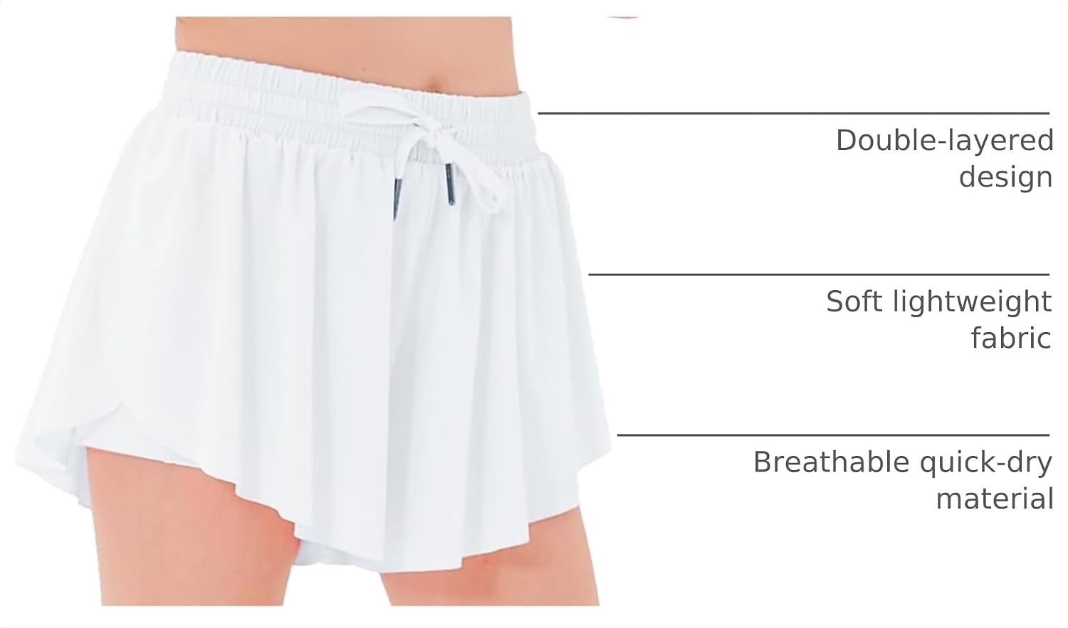 Stelle Girls Butterfly Shorts with Pockets Athletic Running Sports Skirt | 2 in 1 Sports short, 5-16 Years, Lightweight, Breathable, Quick-dry, Compression liner, 2 Inner pockets, Elastic waistband(White)