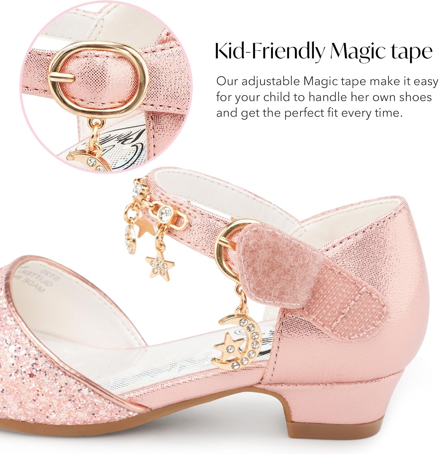 Stelle Girls High Heels Sequins Dress Sandals Princess Dress Shoes Flower Wedding Party Shoes(Pink)