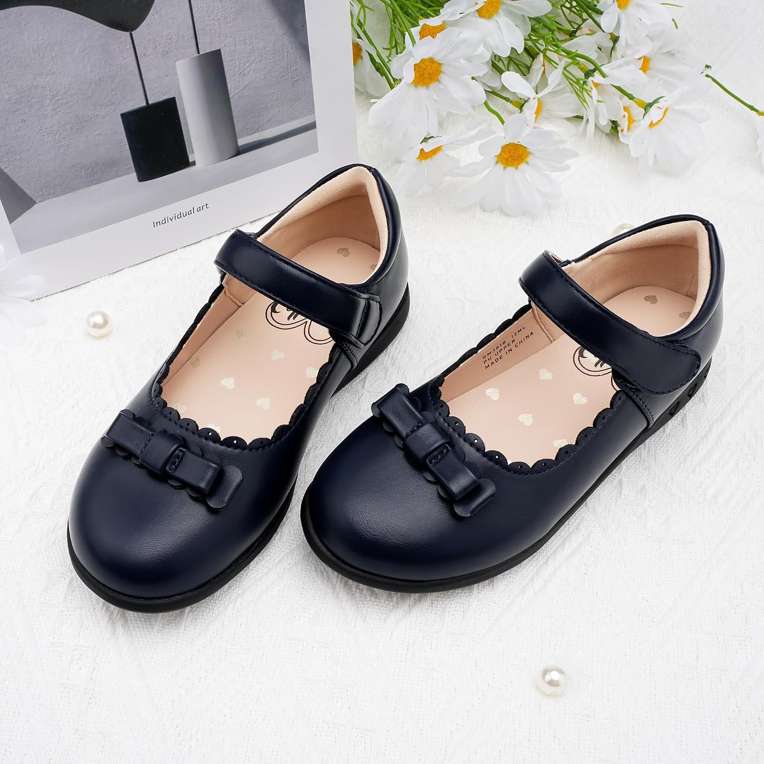 Stelle School Shoes for Girls Bow Mary Jane Dress Shoes(Navy)