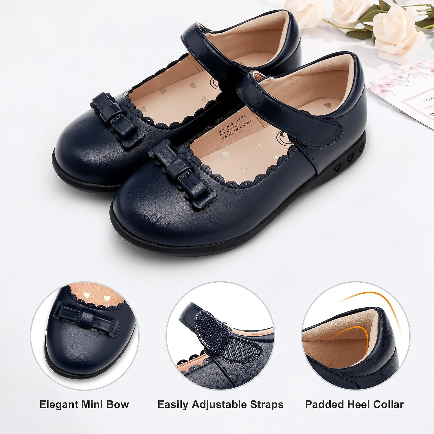 Stelle School Shoes for Girls Bow Mary Jane Dress Shoes(Navy)