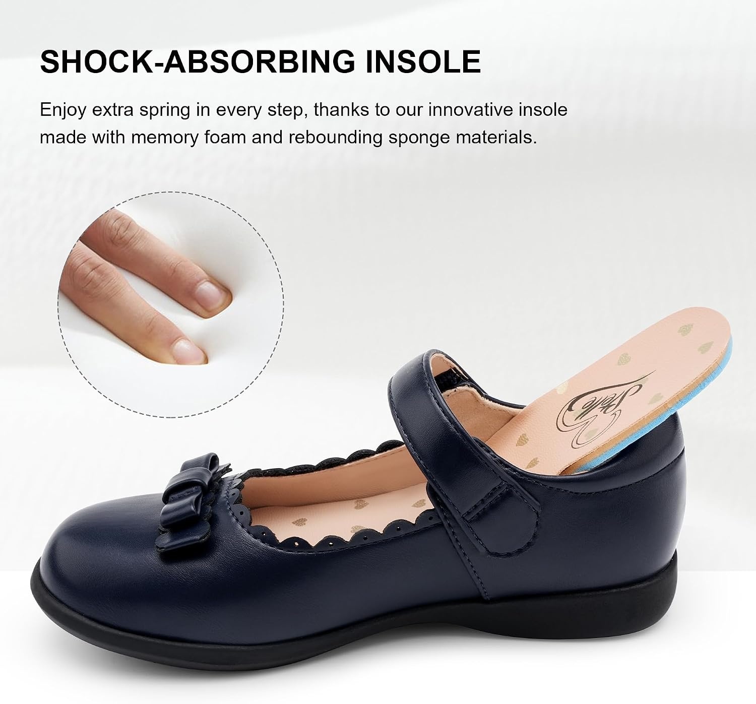 Stelle School Shoes for Girls Bow Mary Jane Dress Shoes(Navy)