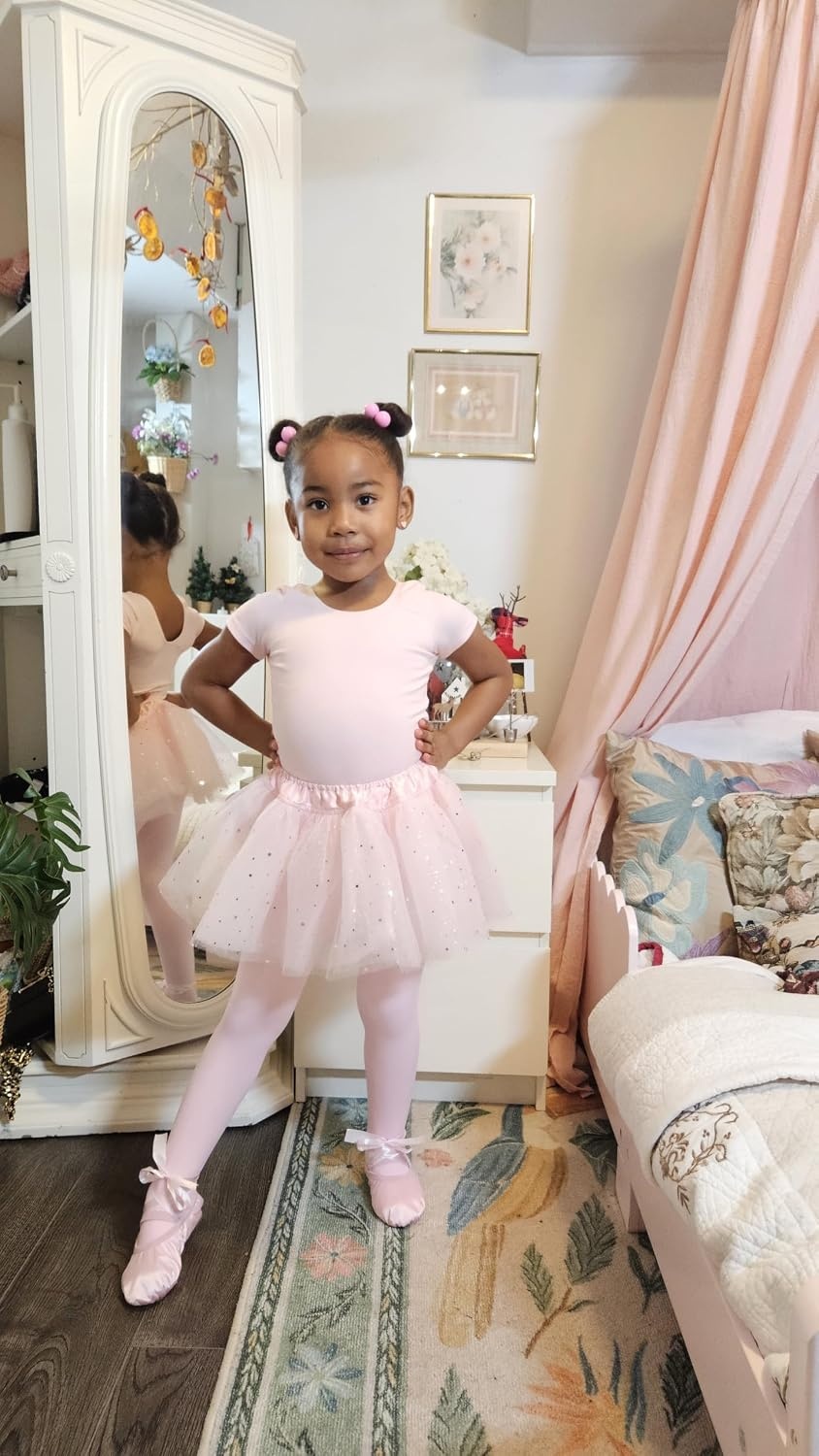 Stelle Girls’ Footed Ballet Tights for Dance Class Toddler Kids 2T-15Y(2-pair Ballet Pink)