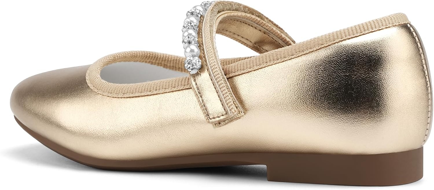 Stelle Girls Dress Shoes Beaded Mary Jane Flats for Flower Girl Party(Gold)