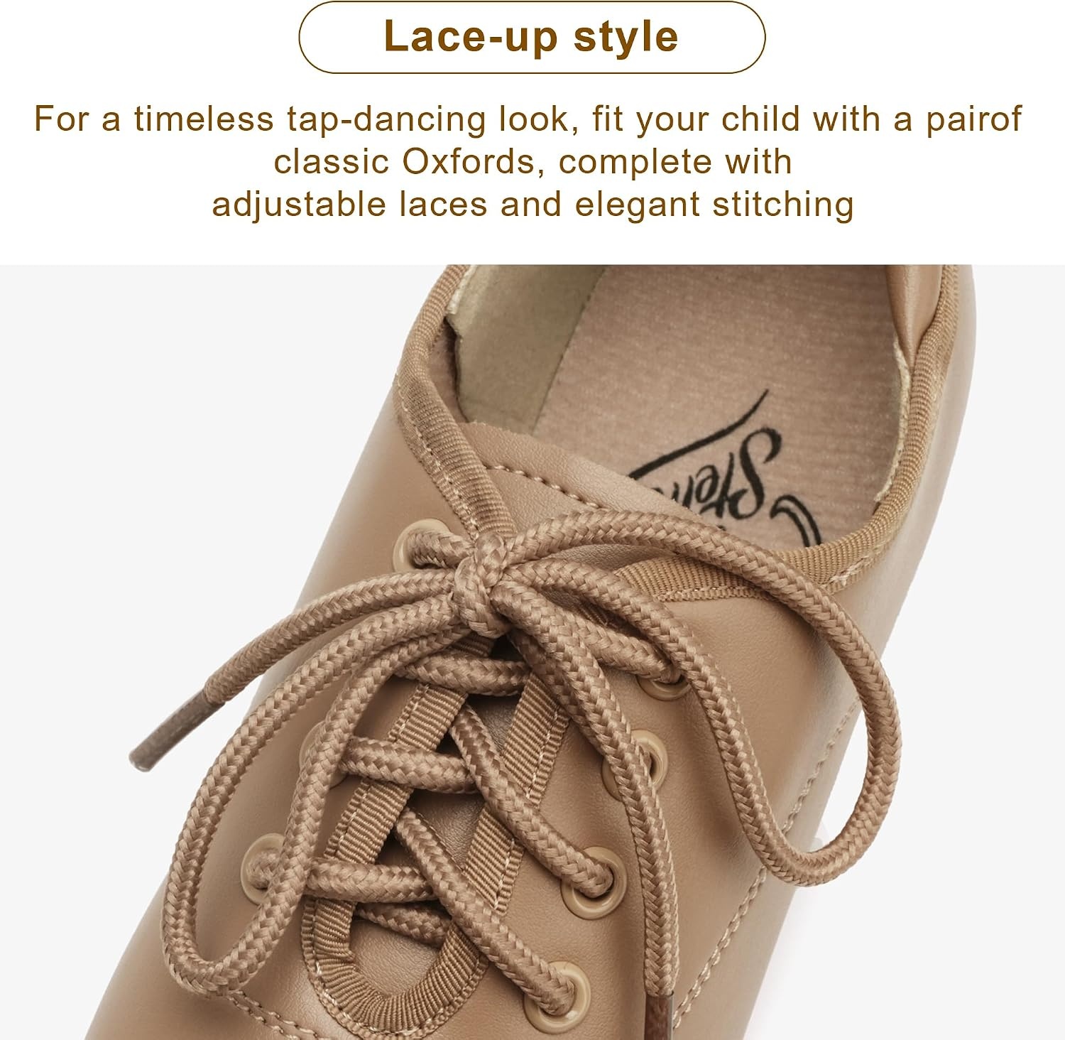 Stelle Lace-Up Kids Tap Shoes Dance Shoes for Girls(Tan)