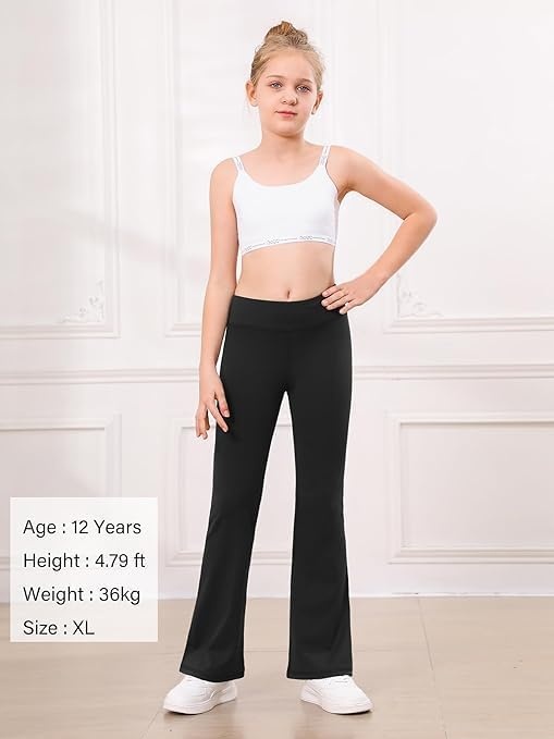 Stelle Girl’s Flare Leggings High Waisted Yoga Pants Bootcut Dance Casual Pants Activewear Kids Bell Bottoms(2 Pcs Black+grey Blue)