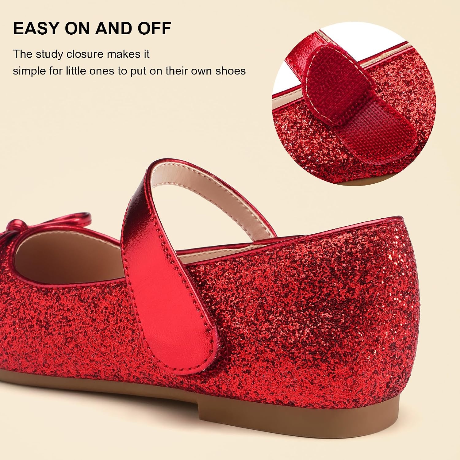 Stelle Girls Dress Shoes Mary Jane Flats for School Party Flower Girl | Hook-and-loop closure, Princess shoes, Cushioned comfort, Uniform, Wedding, Dress occasions, Patent finish, Glitter finish(1-red)