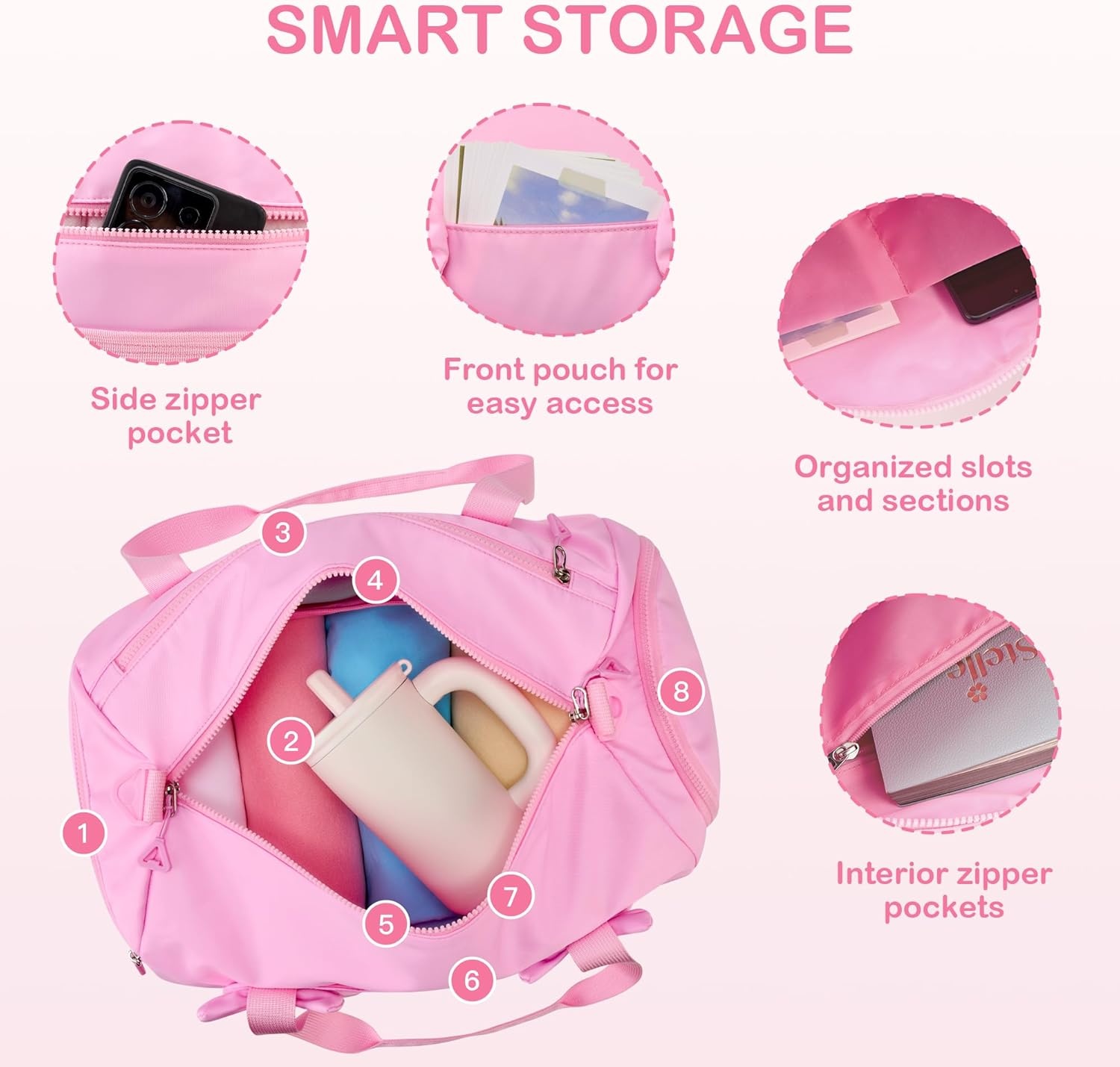 STELLE Dance Bag for Girls Pink Gymnastics Duffle Bag with Shoe Compartment Kids Cheer Bags Ballet Gifts Sports Gym Travel(Pink Gingham,F)(Taffy Pink)
